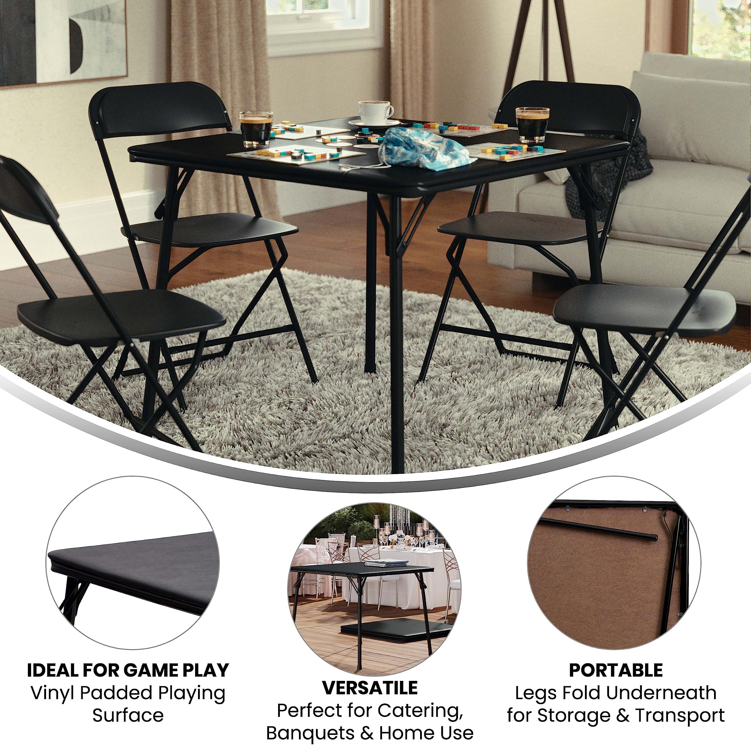 Flash Furniture Madelyn 33.5" Square Folding Multipurpose Card Table with Padded Vinyl Top, Portable Folding Game Table for 4 Players, Black
