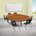 Flash Furniture Emmy 86" Oval Wave Flexible Laminate Activity Table Set with 14" Student Stack Chairs, Oak/Black