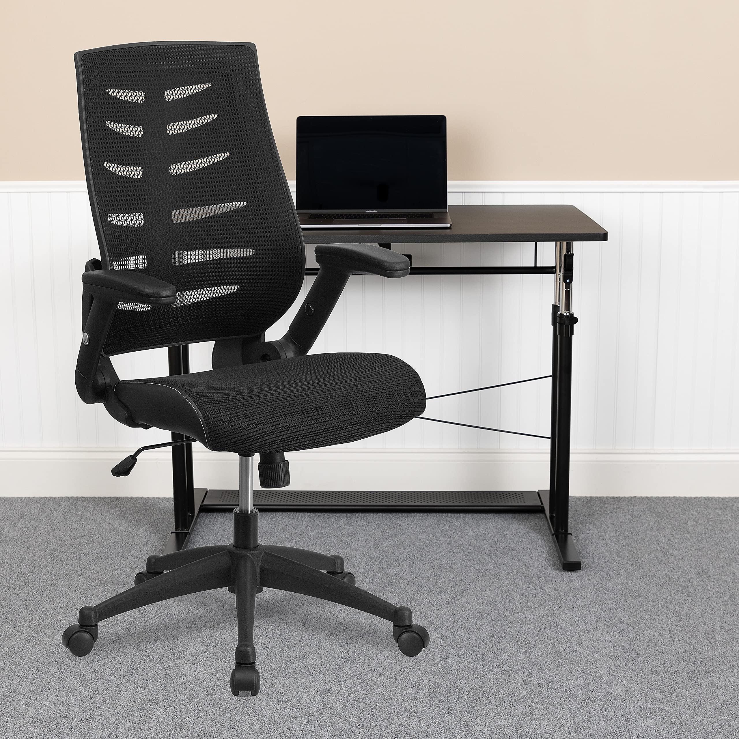 Flash Furniture Kale High Back Designer Black Mesh Executive Swivel Ergonomic Office Chair with Height Adjustable Flip-Up Arms