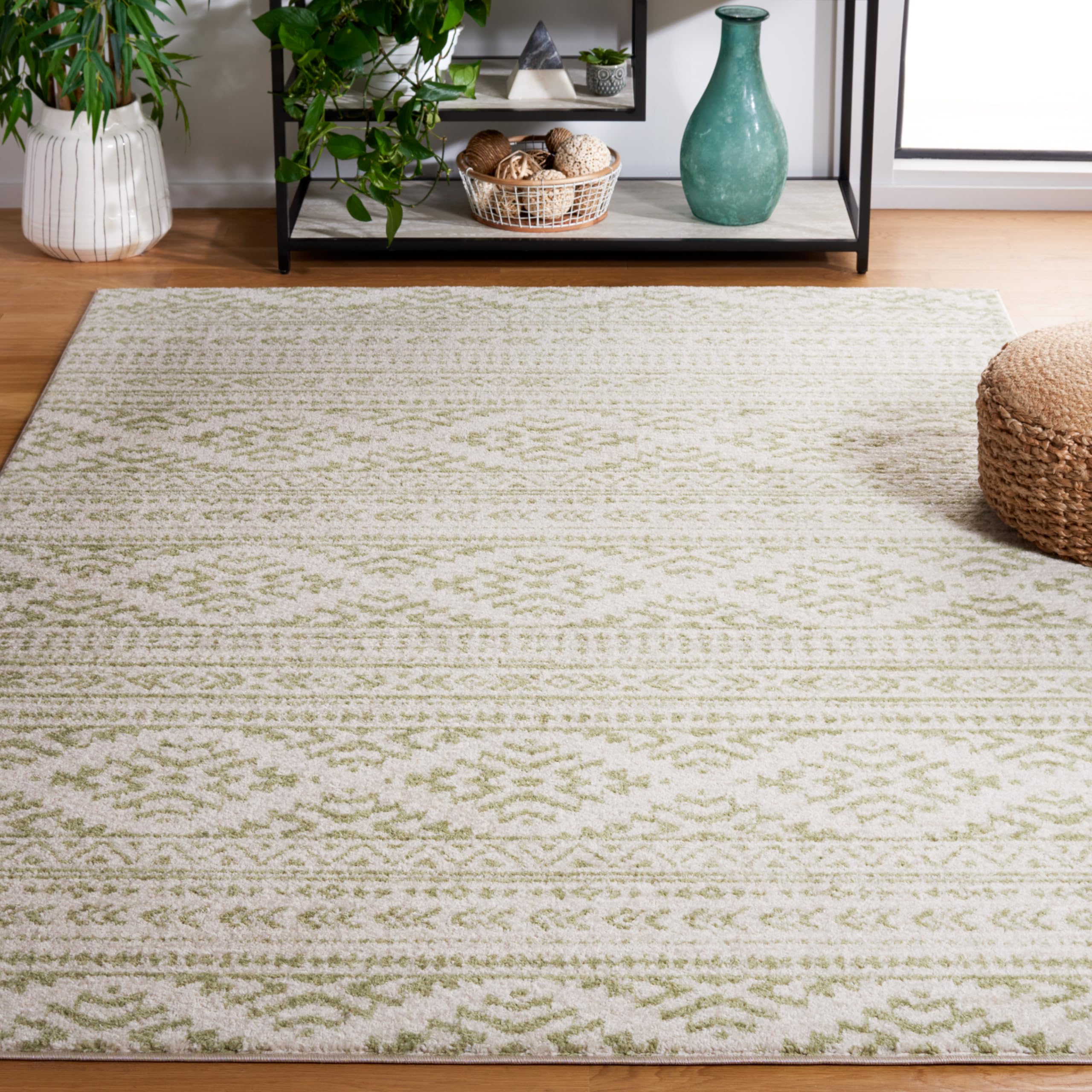 SAFAVIEH Tulum Collection Accent Rug - 4 x 6, Ivory & Sage, Moroccan Boho Tribal Design, Non-Shedding & Easy Care, Ideal for H
