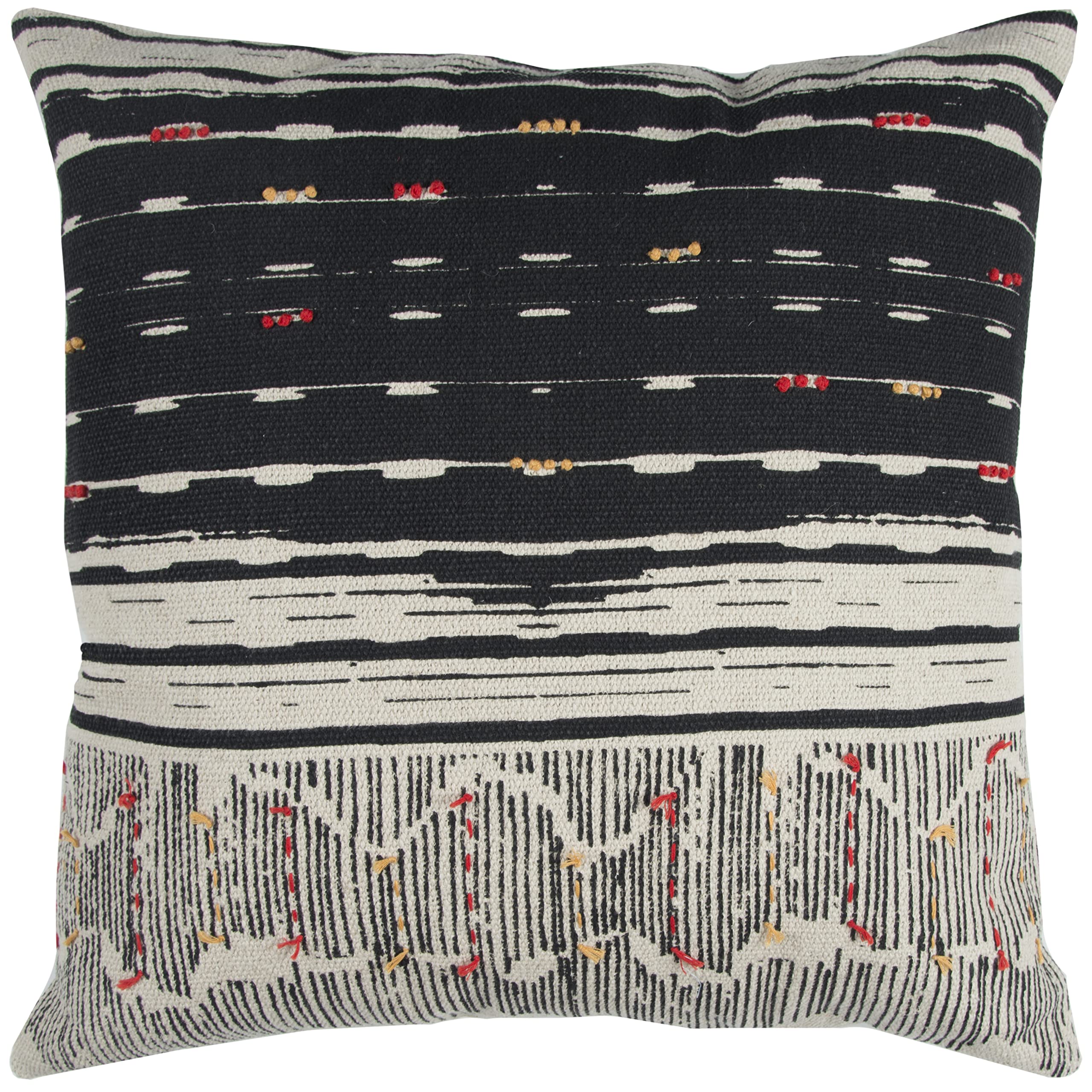 Rizzy Home | T12953 | 22"x22" Black/Gray/Red Stripe Decorative Pillow | Poly Fill