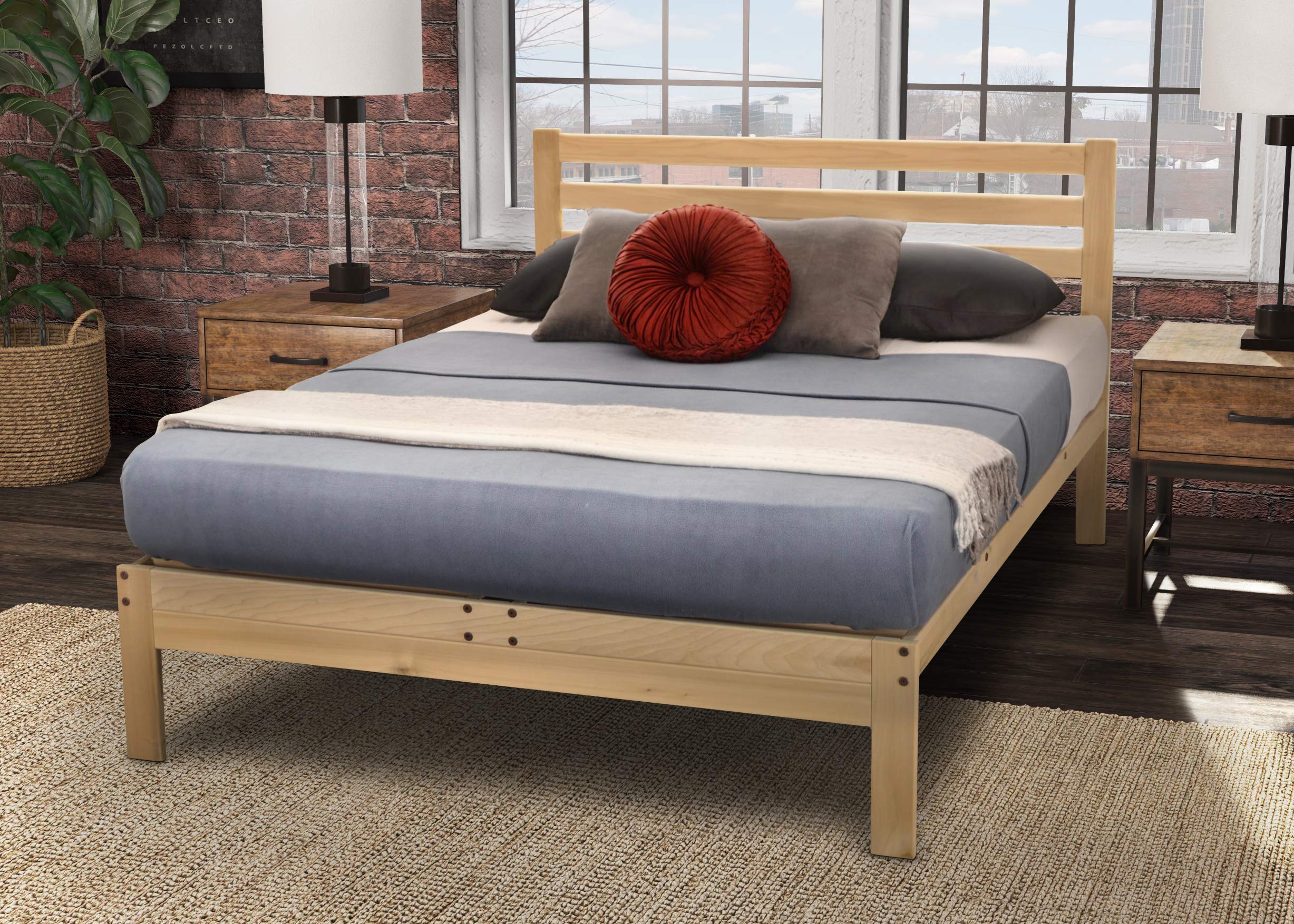 KD Frames Lexington Platform Bed - Twin Bed Frame - Unfinished Wood Bed Frame - Natural, Minimalist Bed with Slatted Headboard -