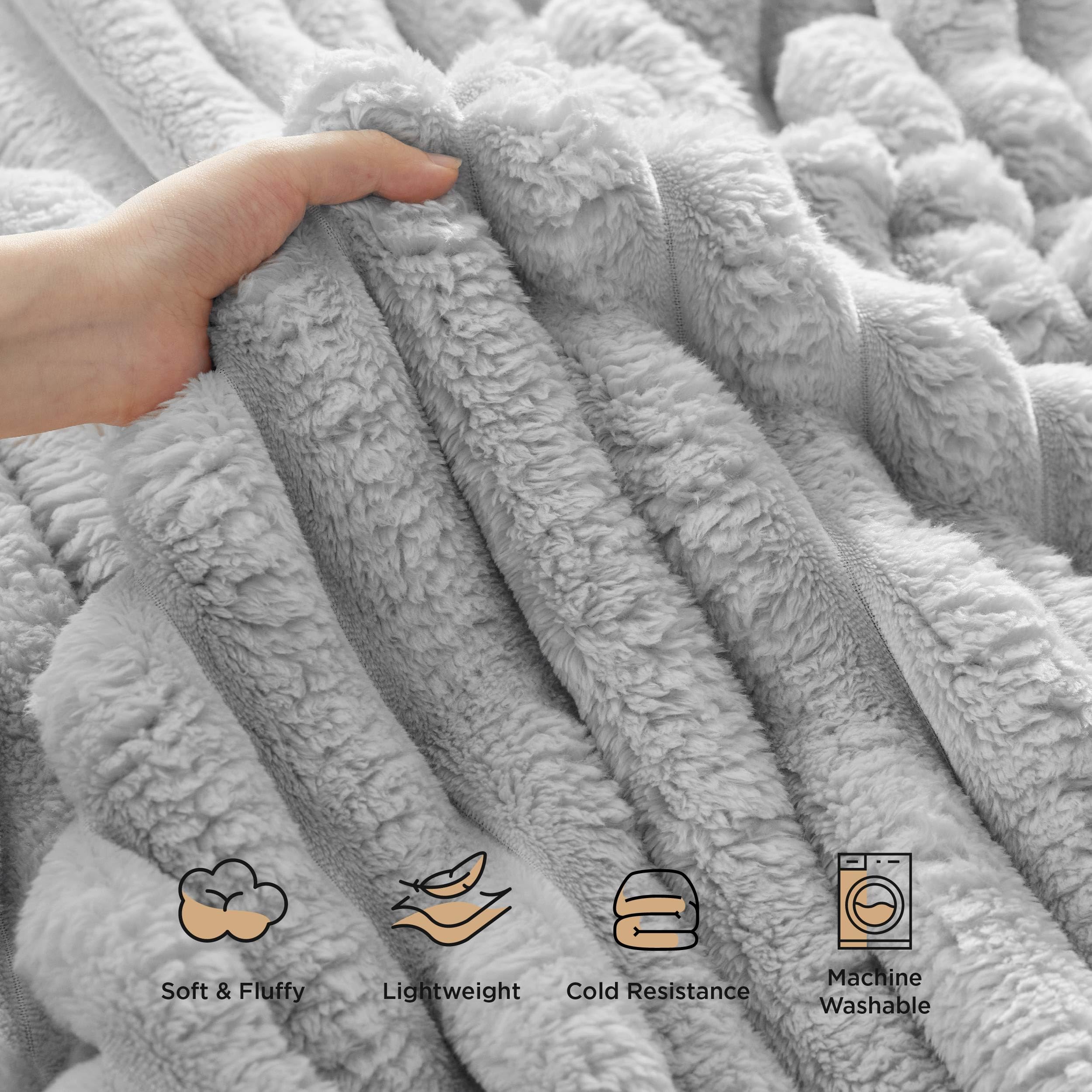 Bedsure Blankets Queen Size For Bed - Super Soft Cozy Blankets For Women, Cute Large Fleece Blanket For Girls, Light Grey,90X90