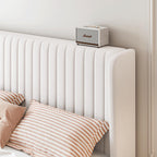 SHA CERLIN Full Size Velvet Bed Frame, White Upholstered Platform with Tufted Wingback Headboard, Easy Assembly, No Box Spring Needed