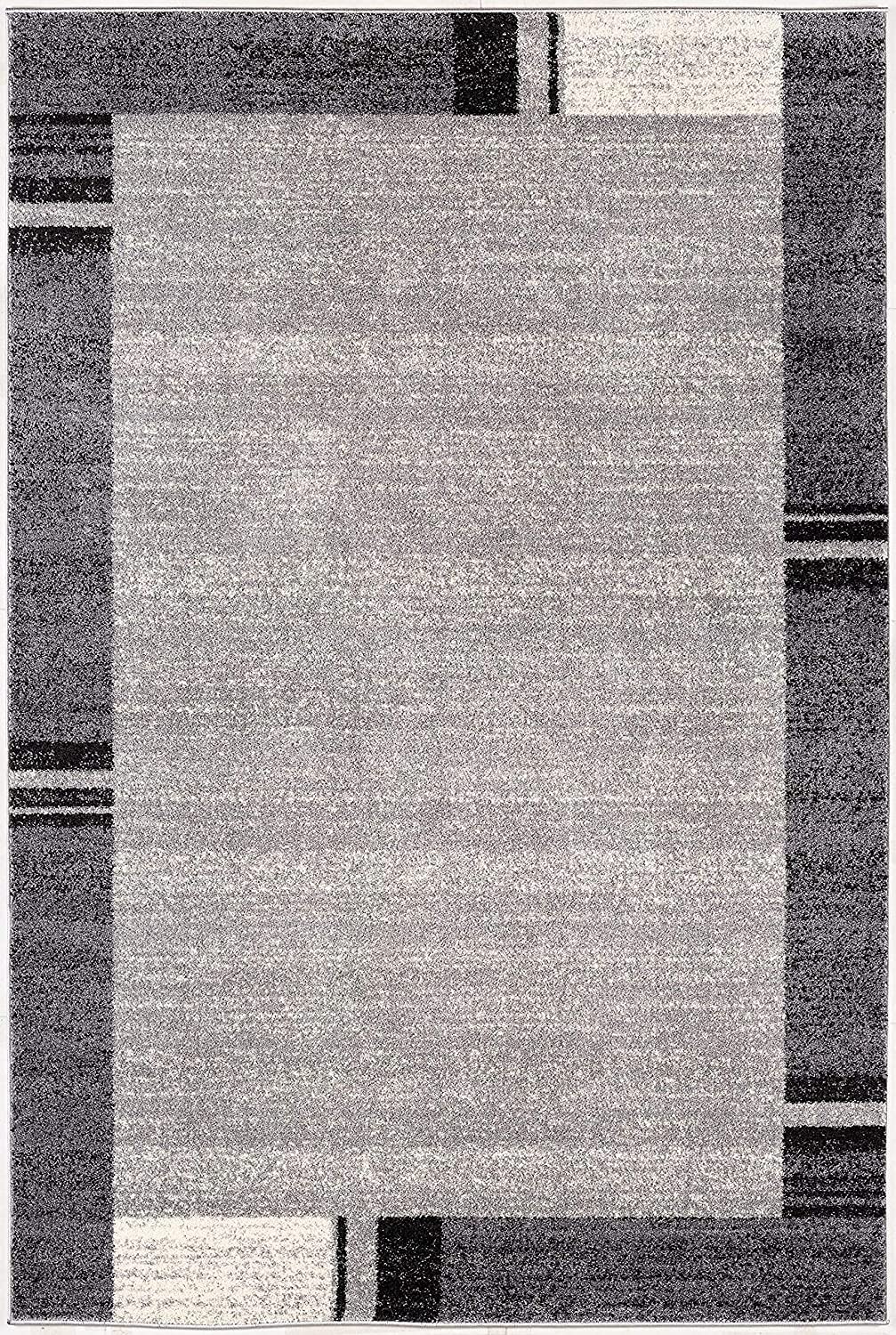 HomeRoots Grey 100% Twisted Polyester 4â€ x 6â€ Gray Modern Bordered Area Rug