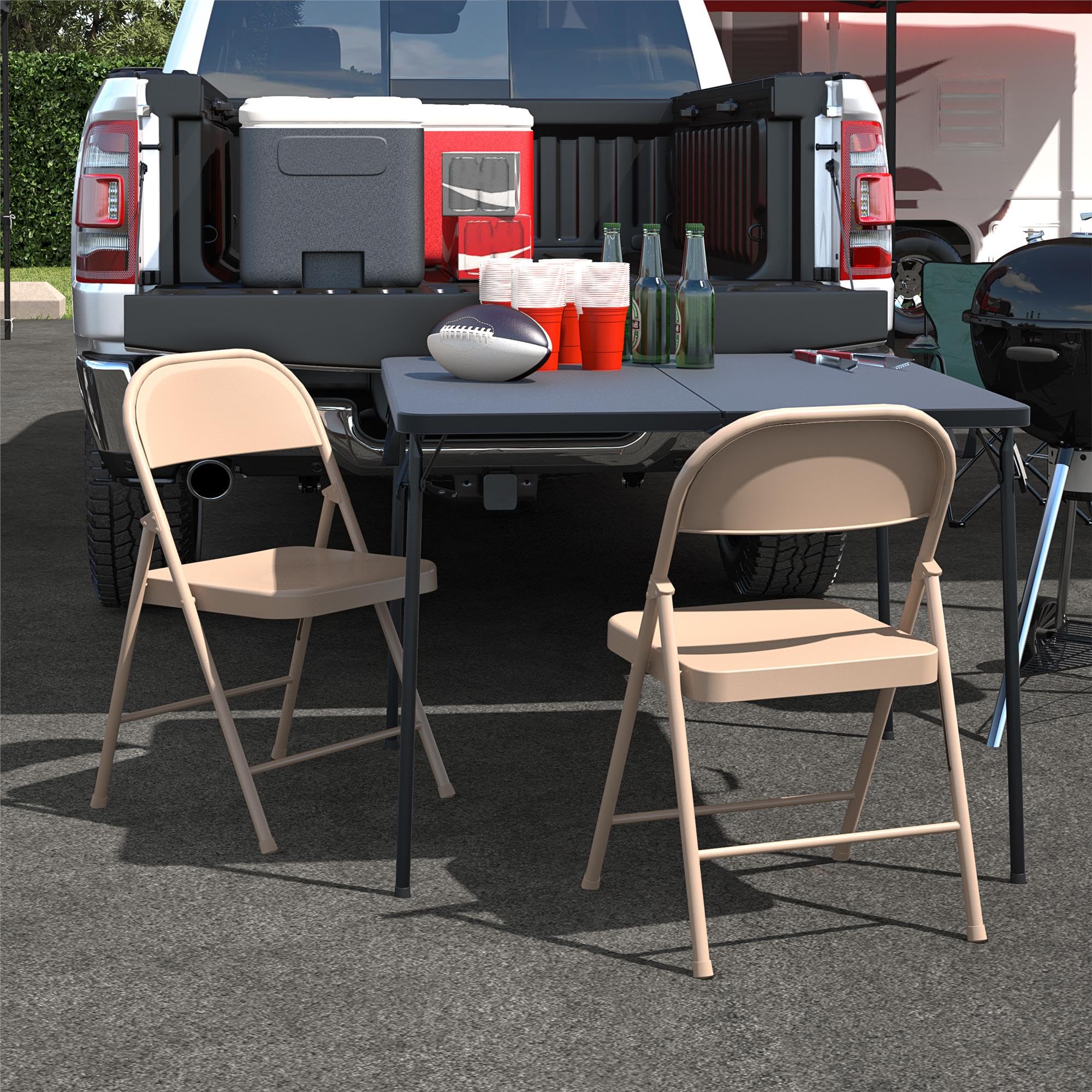 Cosco Smartfold All-Steel Folding Chair, 4-Pack, Antique Linen