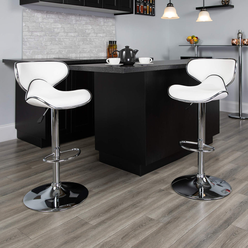 Flash Furniture Devin Contemporary Cozy Mid-Back White Vinyl Adjustable Height Barstool with Chrome Base