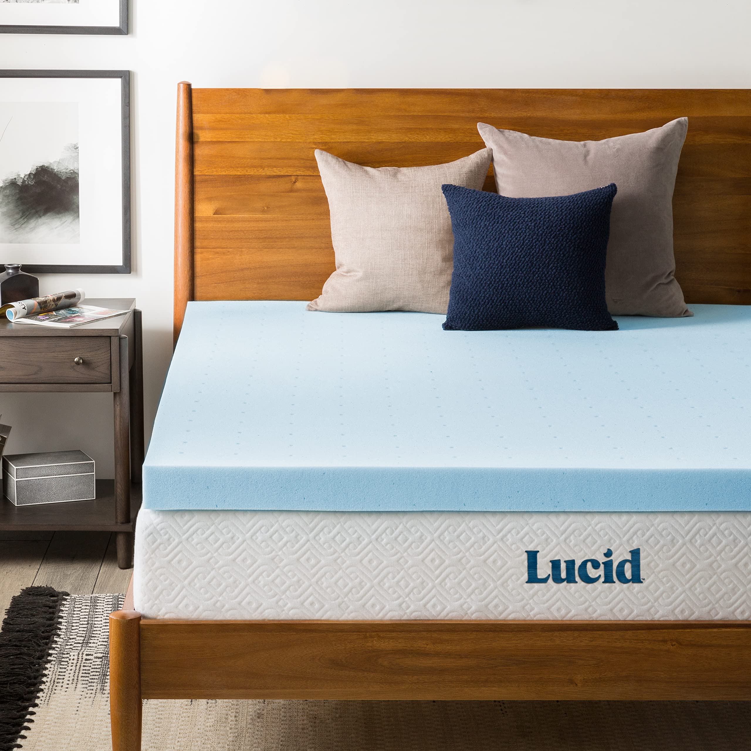 Lucid 3 Inch Mattress Topper Full - Gel Infused Memory Foam - Memory Foam Mattress Topper Full - Ventilated Design - CertiPur Ce