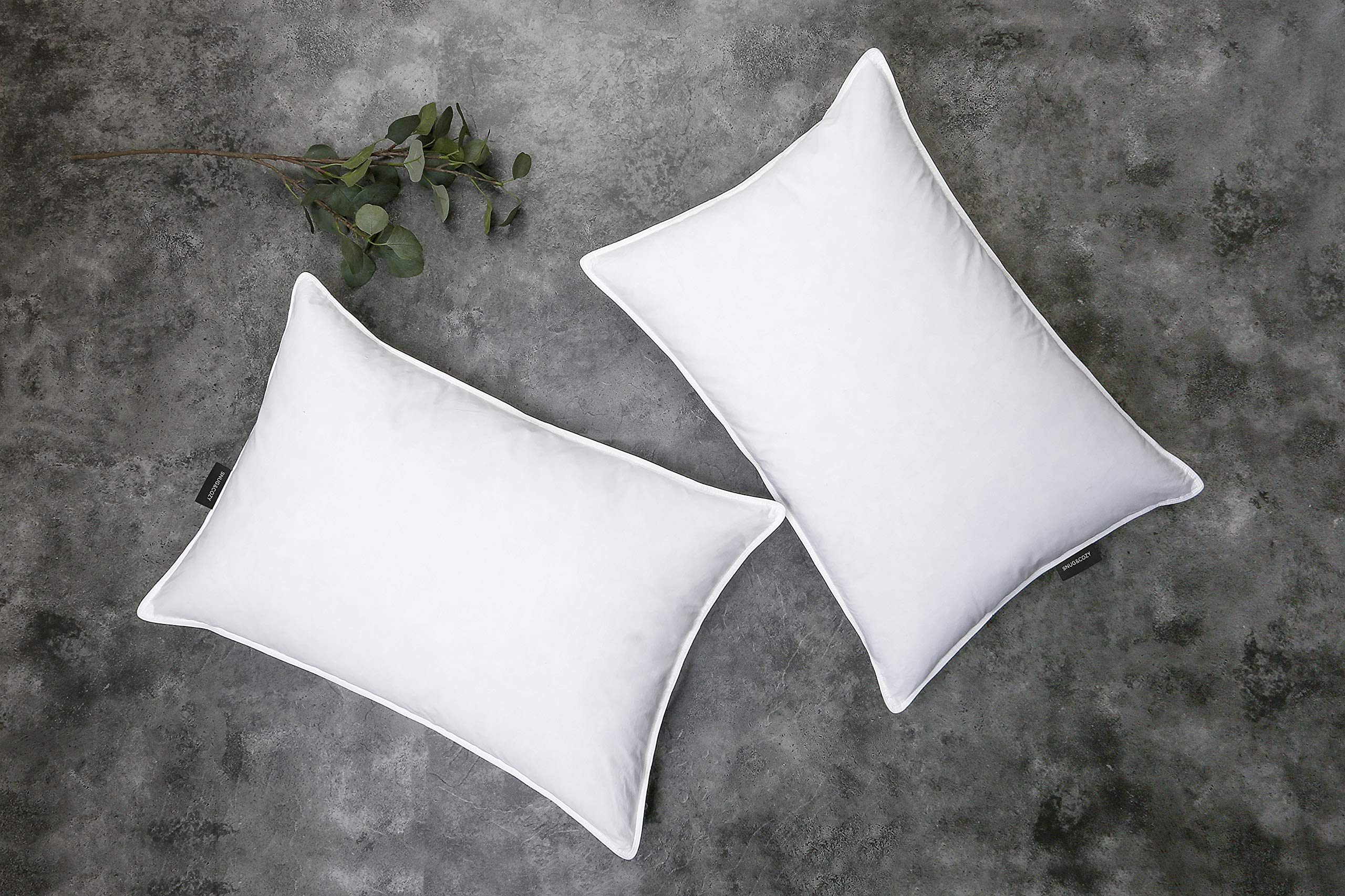 Snug&Cozy Grey Goose Feather Down Pillow For Sleeping(2 Pack)- Queen Size(20In   30In), Goose Feather&Down Filling, 100% Cotton