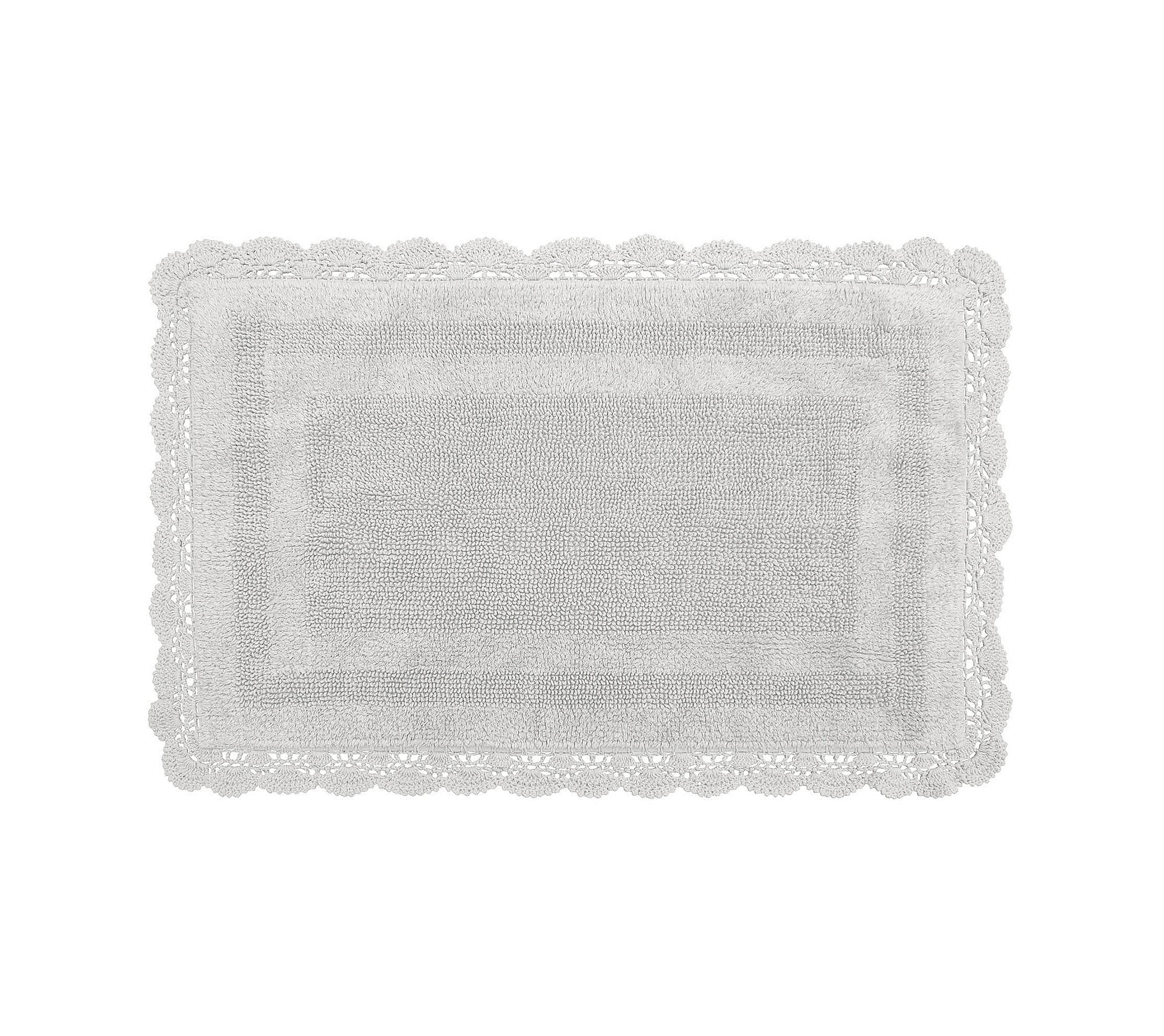 Laura Ashley Crochet Cotton 17x24 in. Bath Rug, Light Grey