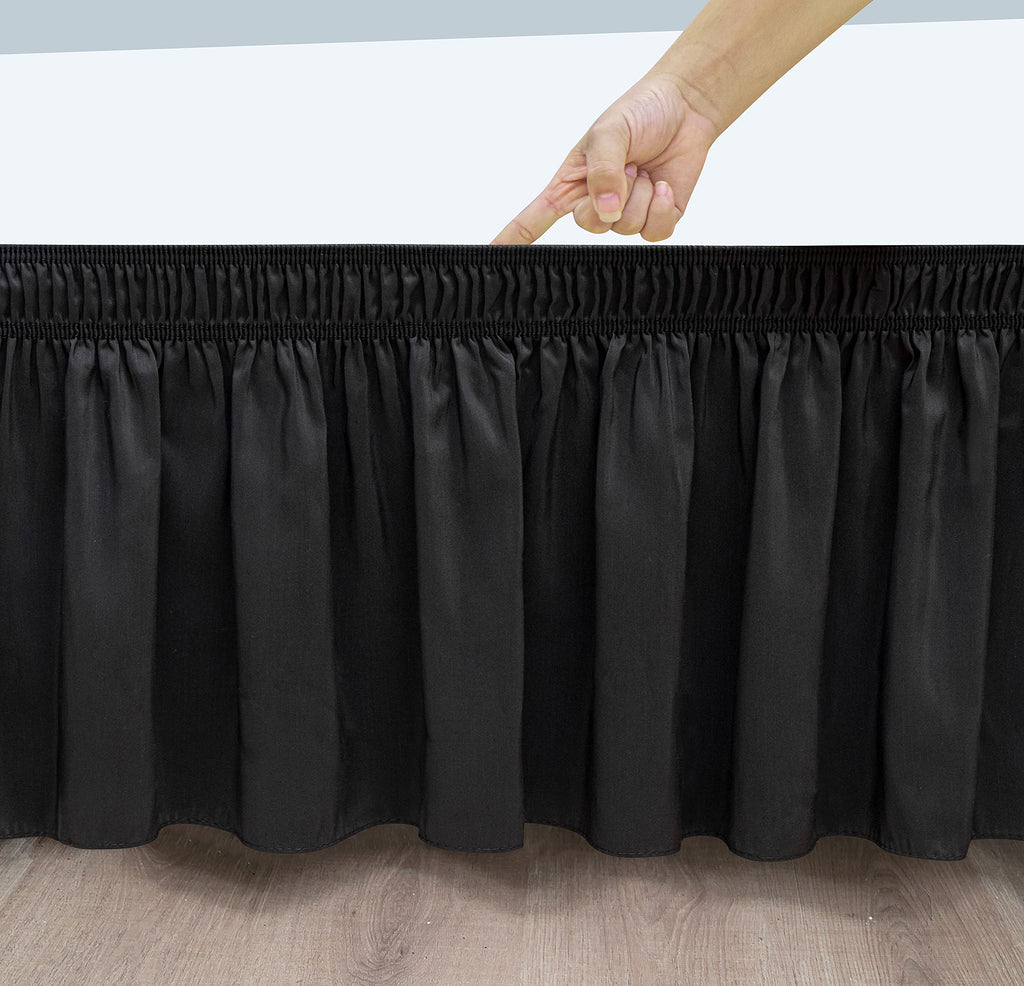 Biscaynebay Wrap Around Bed Skirts With Split Corners For Queen Beds 14' Drop, Black Elastic Dust Ruffles Easy Fit Wrinkle & Fade Resistant Silky Luxurious Fabric Solid Machine Washable