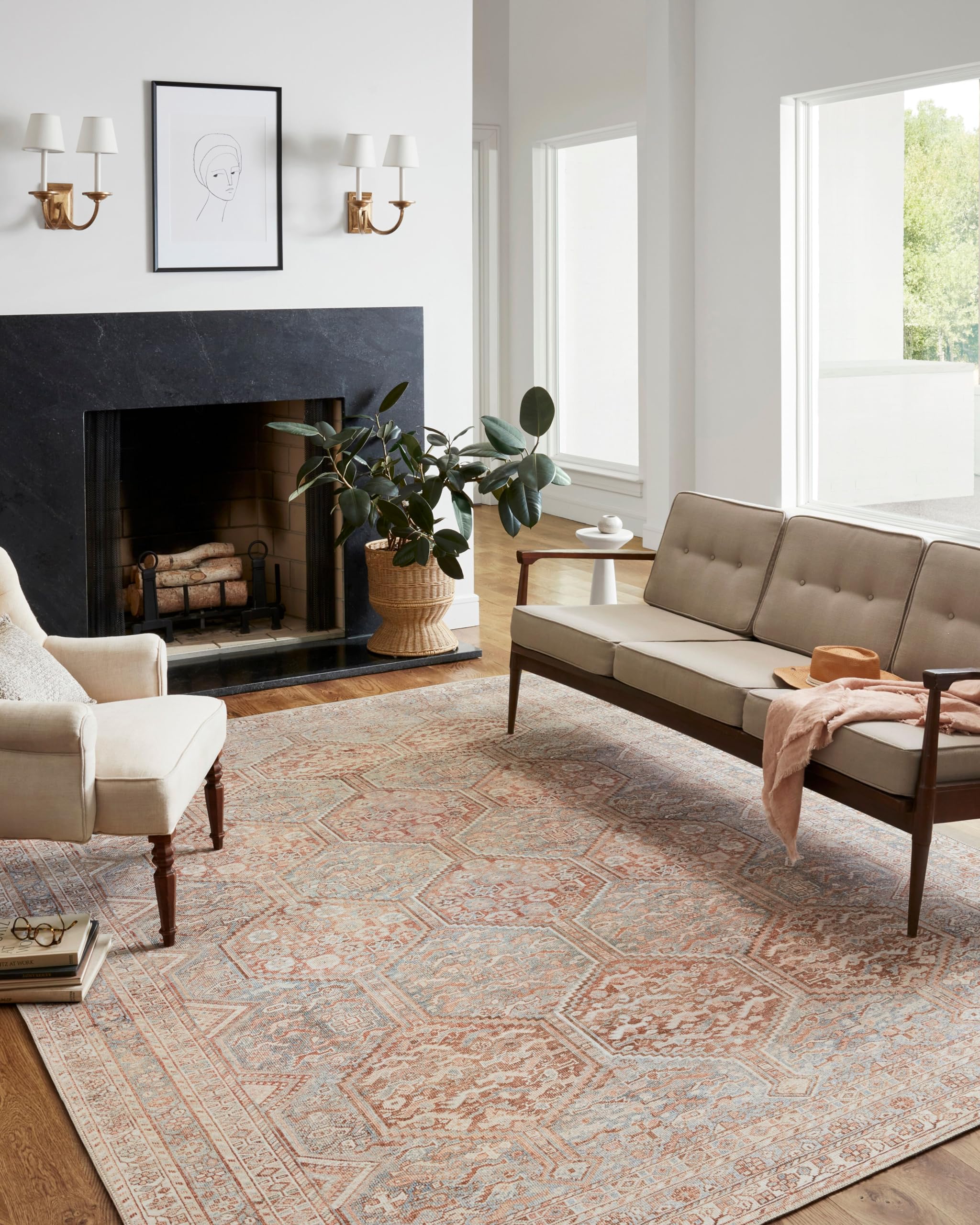 Loloi Chris Loves Julia x Jules Collection, Tangerine & Mist 2-6 x 9-6 Area Rug - Vintage Accent Rugs for Living Room, Bedroom