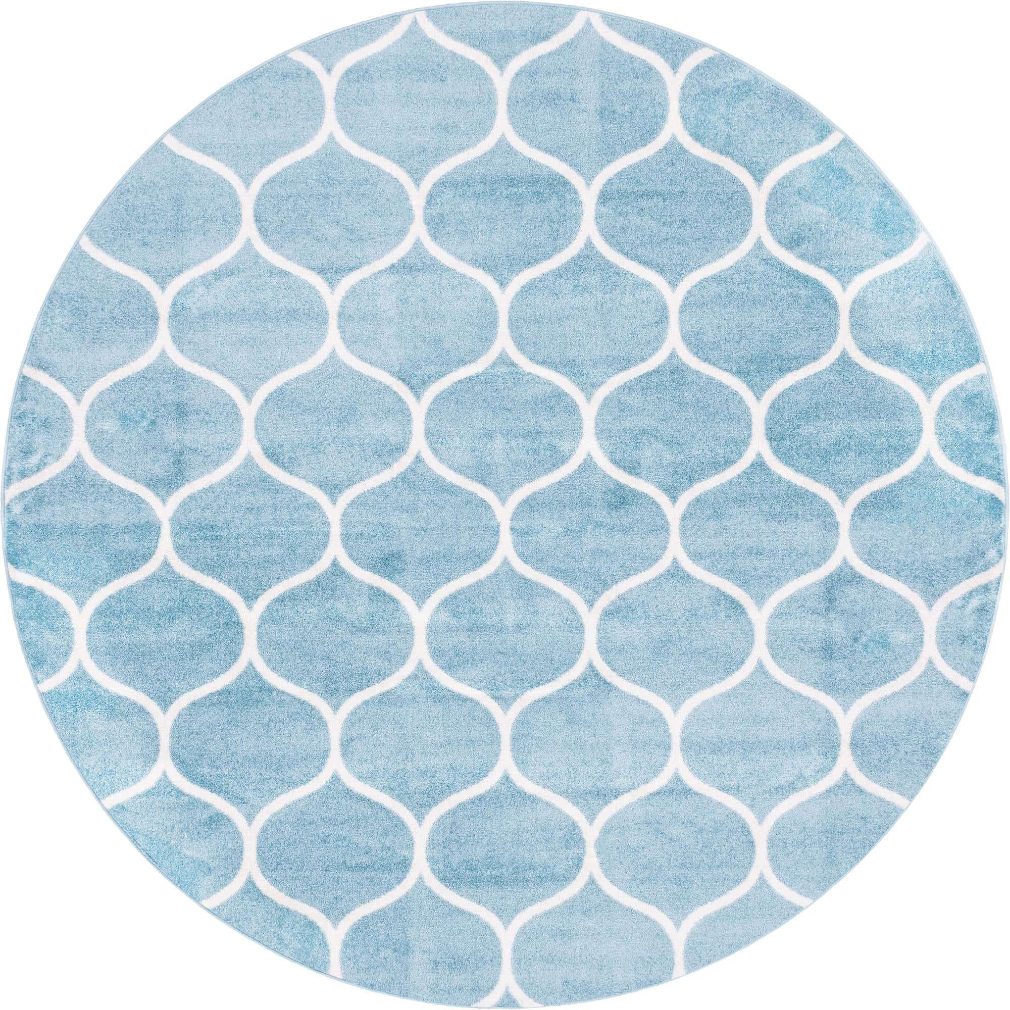 Unique Loom Trellis Frieze Collection Area Rug - Rounded (8' Round, Light Blue/ Ivory)