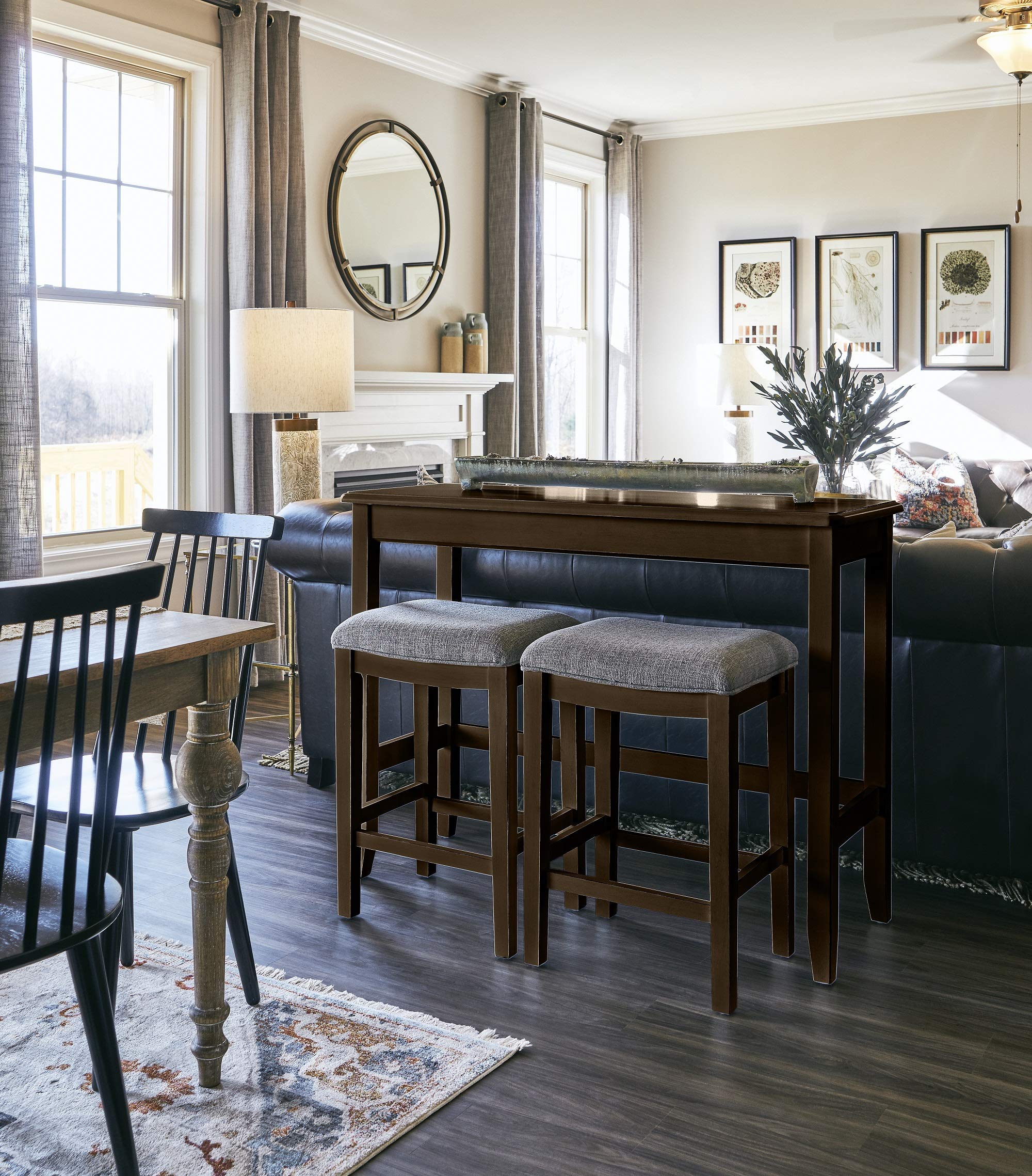 New Ridge Home Goods Brevard Pub Set of Two Sofa Table with Stools, Espresso