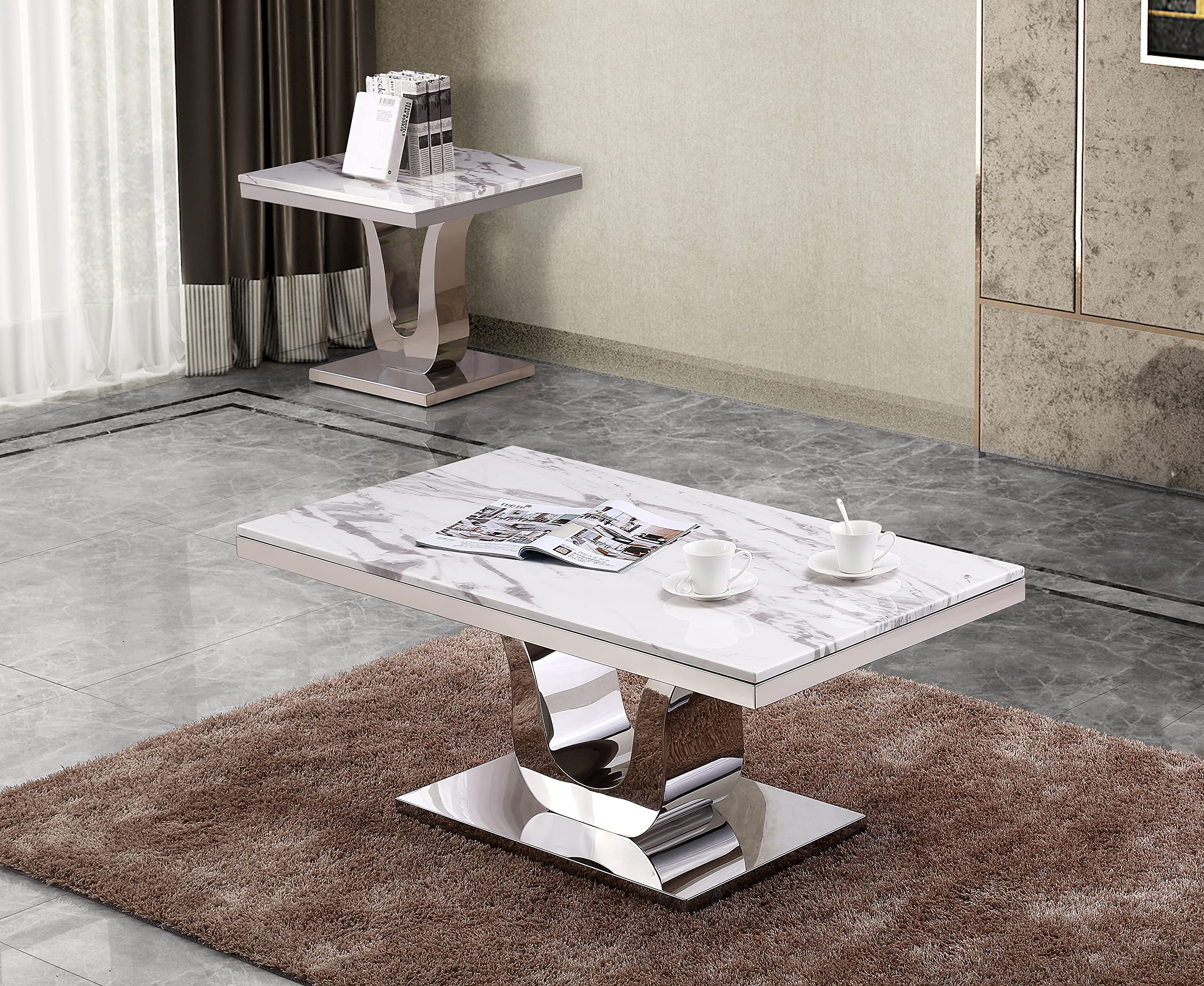 Best Quality Furniture 2Pc (Coffee And End Tables) White, Silver