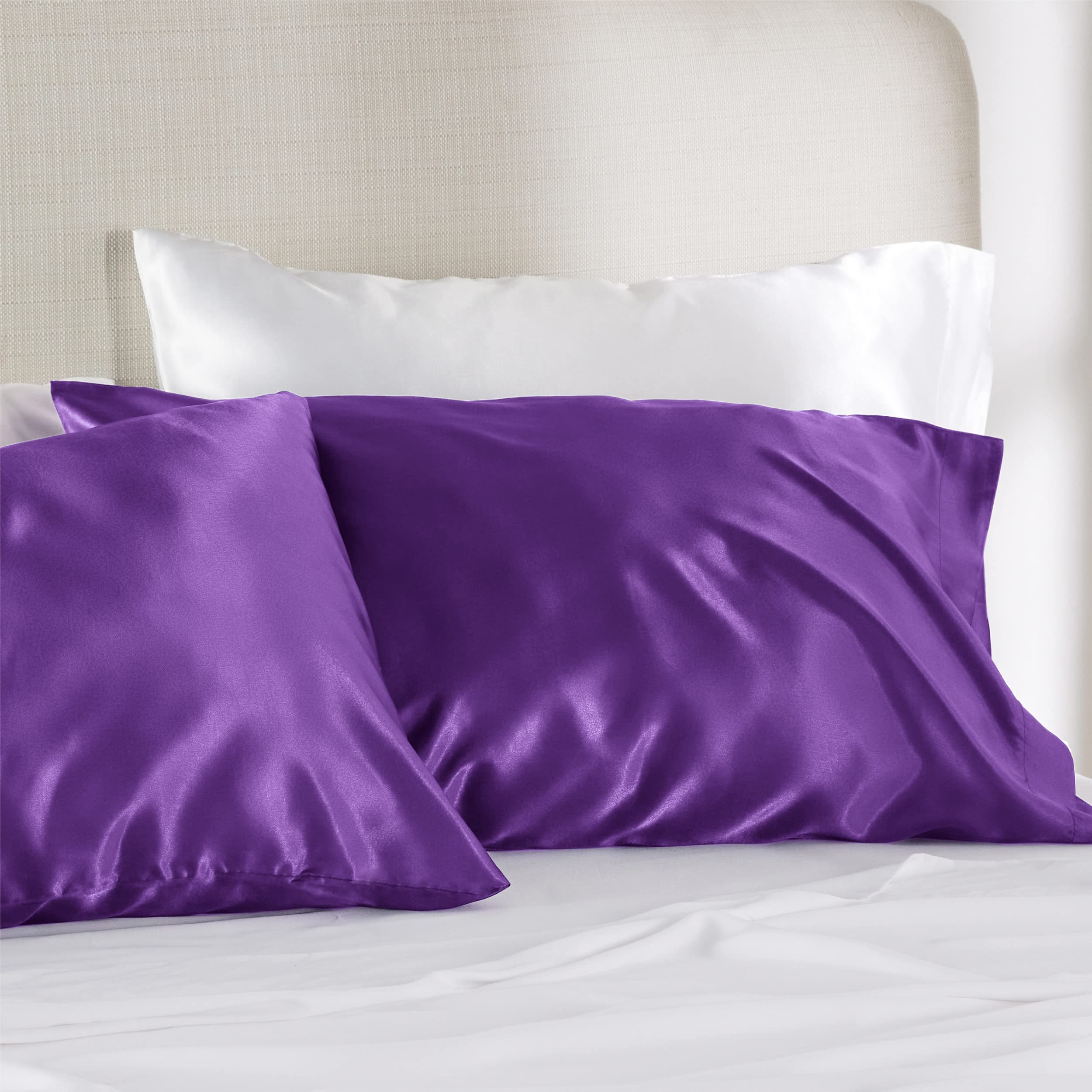 Bedsure Satin Pillowcase For Hair And Skin Queen - Purple Silky Pillowcase 2 Pack 20X30 Inches - Satin Pillow Cases Set Of 2 Wit