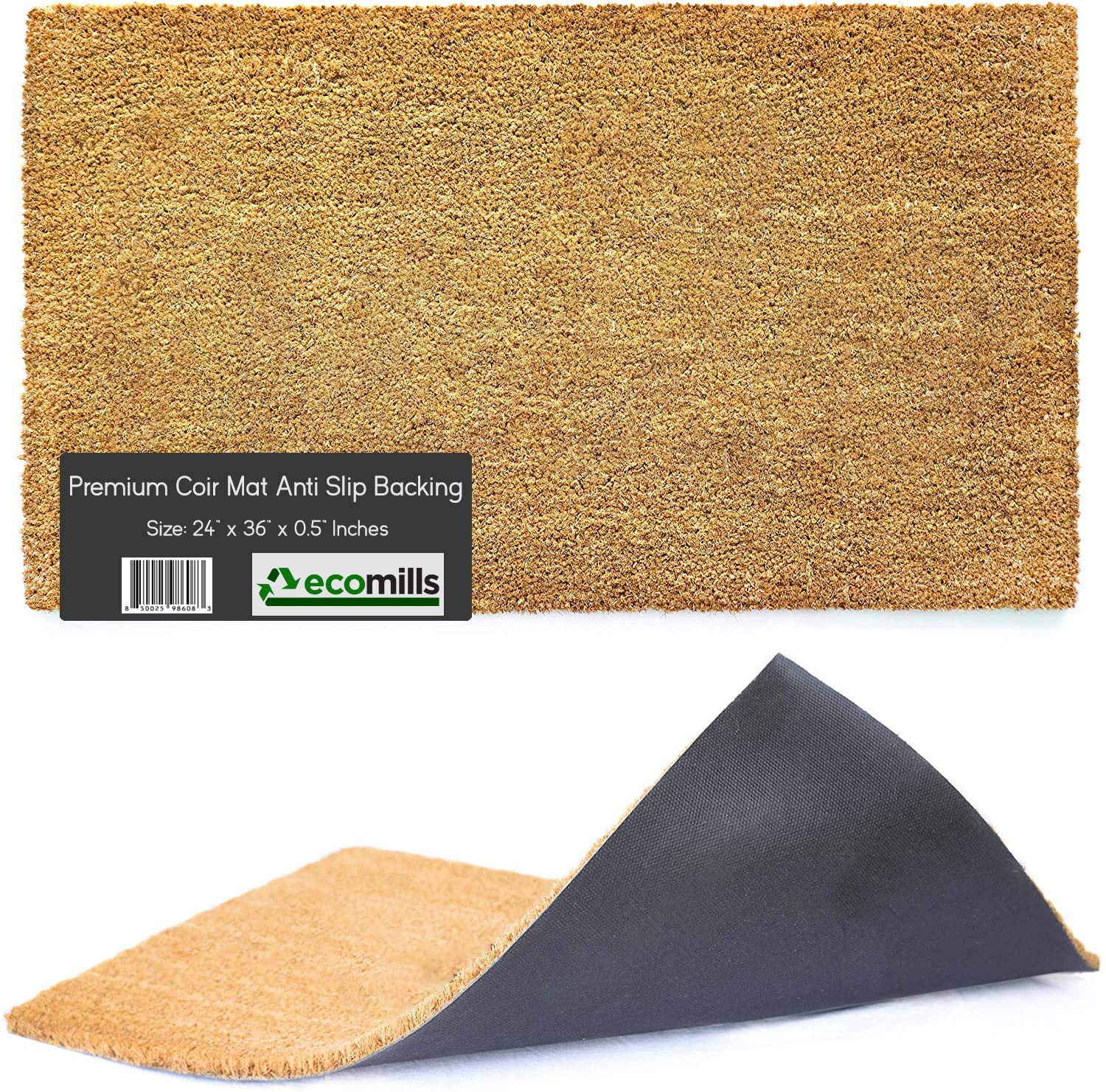 Ecomills Coco Coir Door Mat, 24' x 36' x 0.5', Heavy Duty, Indoor Outdoor, Large Size, Non-Slip Backing, Mats for Entry Ways,
