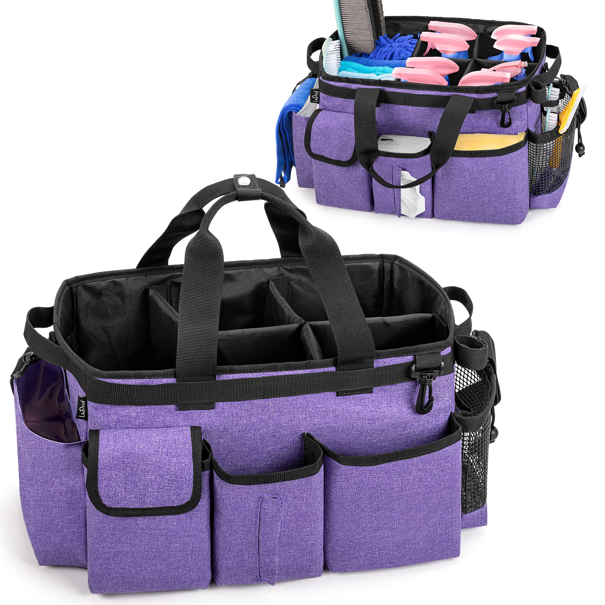 LoDrid Large Wearable Cleaning Caddy Bag with Detachable Divider, Cleaning Organizer with Handles, Cleaning Supply Tote with Adj
