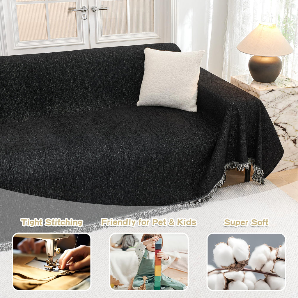 Mysky Home Black Couch Covers, Couch Cover 2 Cushion Sofa Pet Couch Covers For Sofa Sectional Couch Covers L Shape Throw Sofa Co