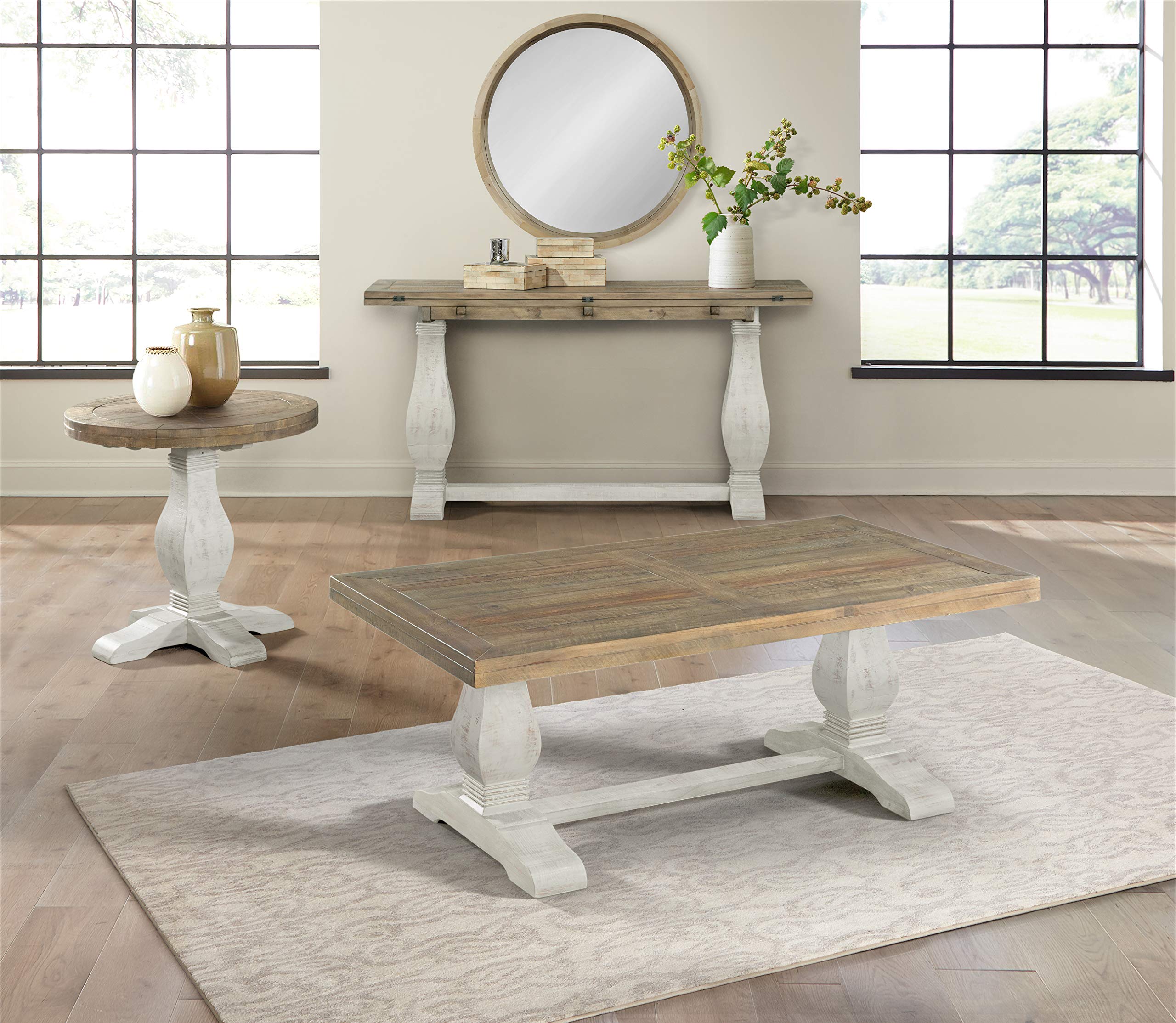 Martin Svensson Home Napa Round End Table, 26" W x 26" D x 25" H, White Stain & Reclaimed Pine, Rustic Farmhouse Accent Furniture