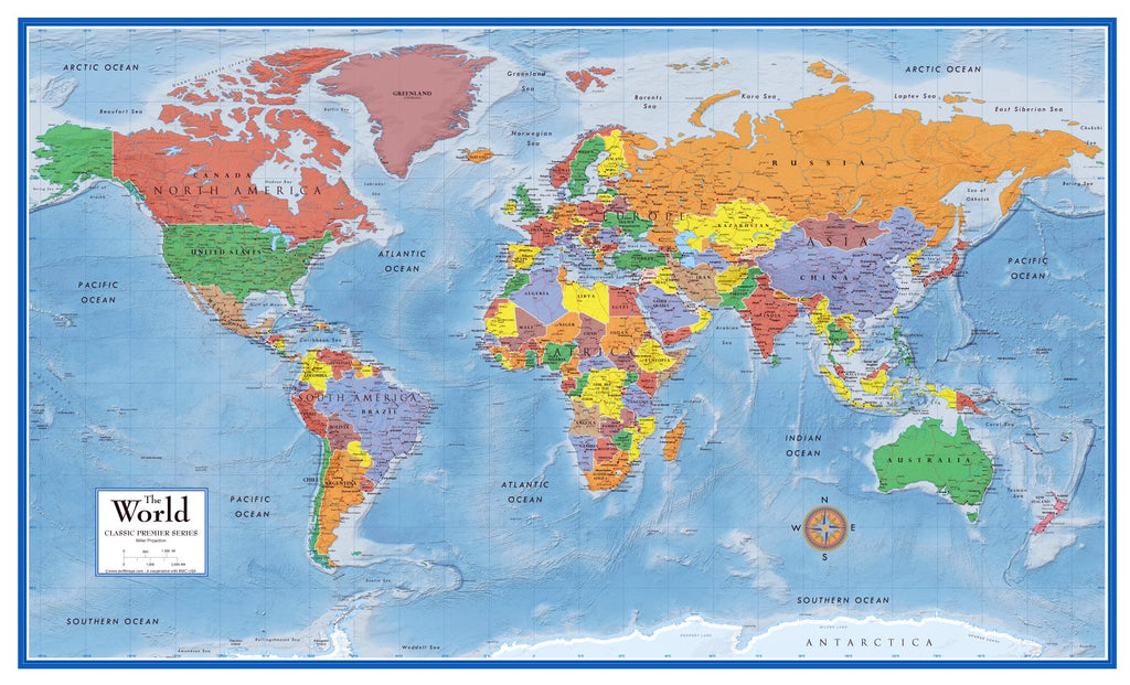 Swiftmaps World Premier Wall Map Poster Mural 24H X 36W Paper Rolled