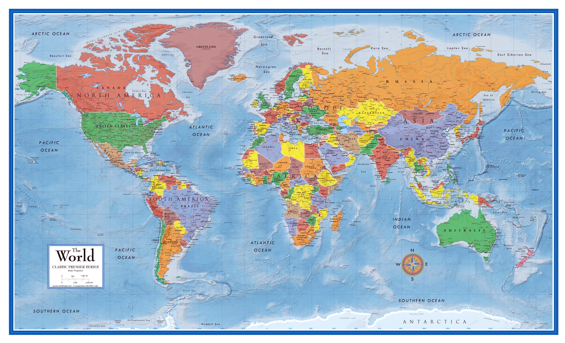 Swiftmaps World Premier Wall Map Poster Mural 24H X 36W Paper Rolled