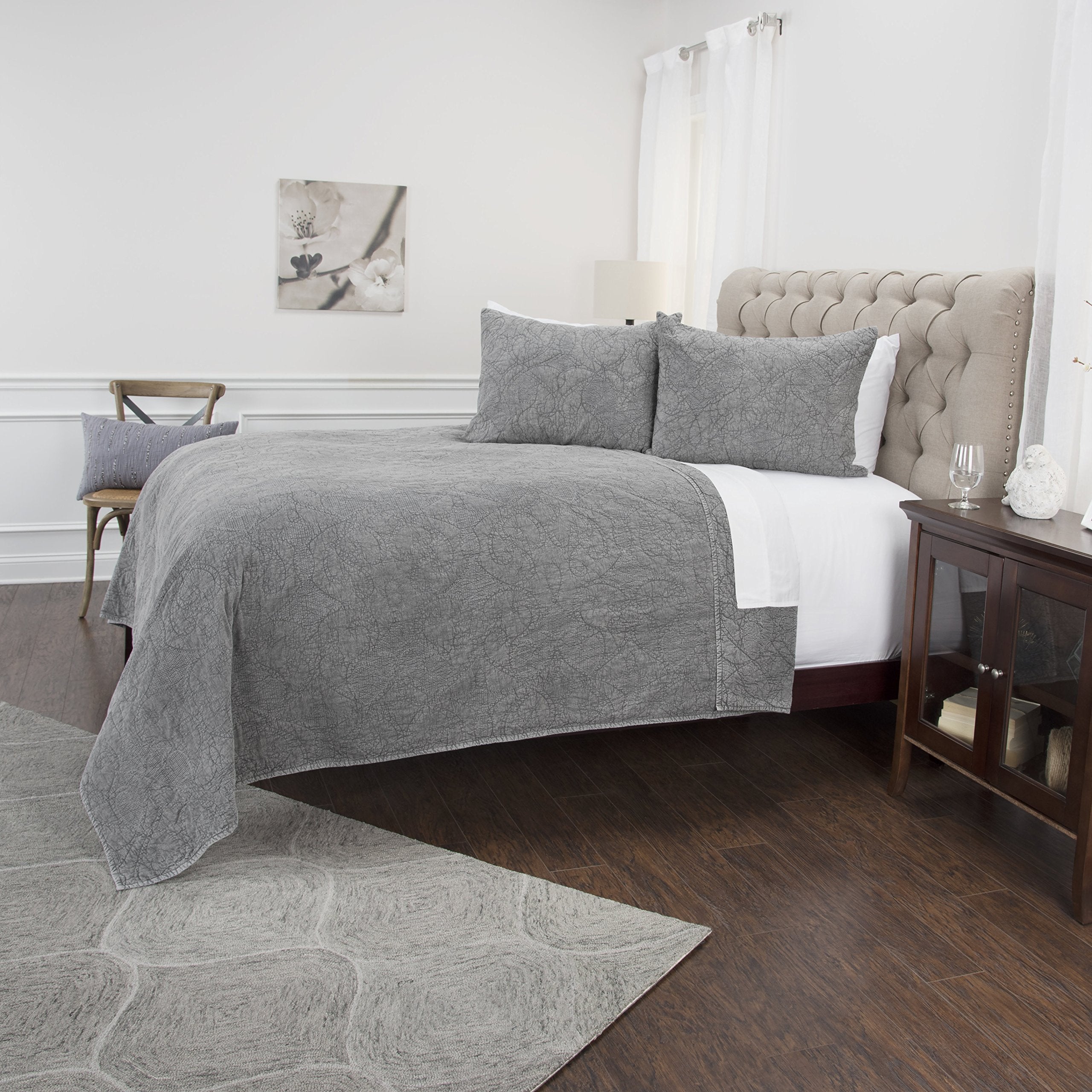 Rizzy Home | BQ4566 | Polyester King Sham | 20"x36" Gray/Black/Nuetral Solid