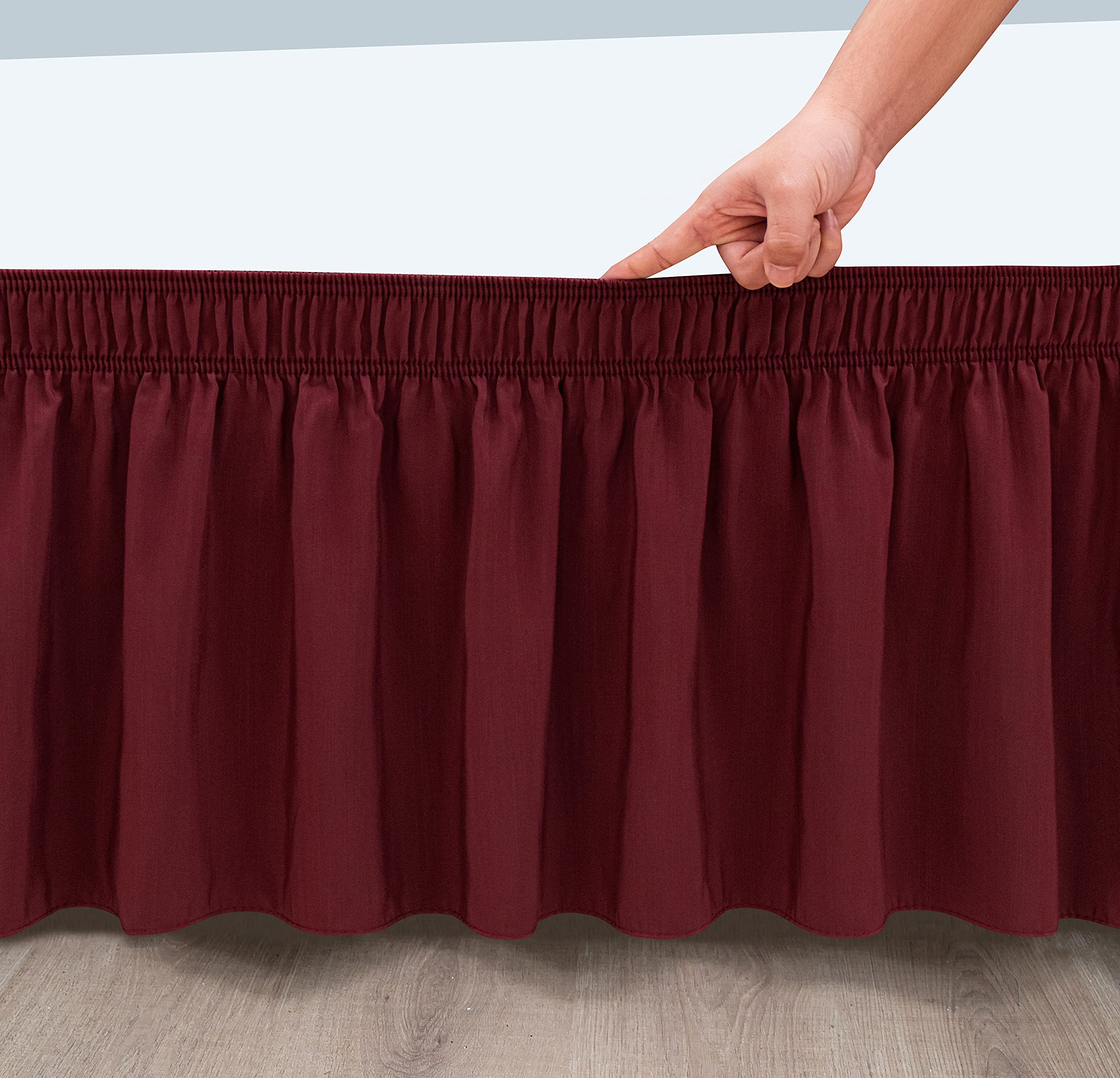 Biscaynebay Wrap Around Bed Skirt King 14" Drop Burgundy Elastic Polyester FLORABS1424