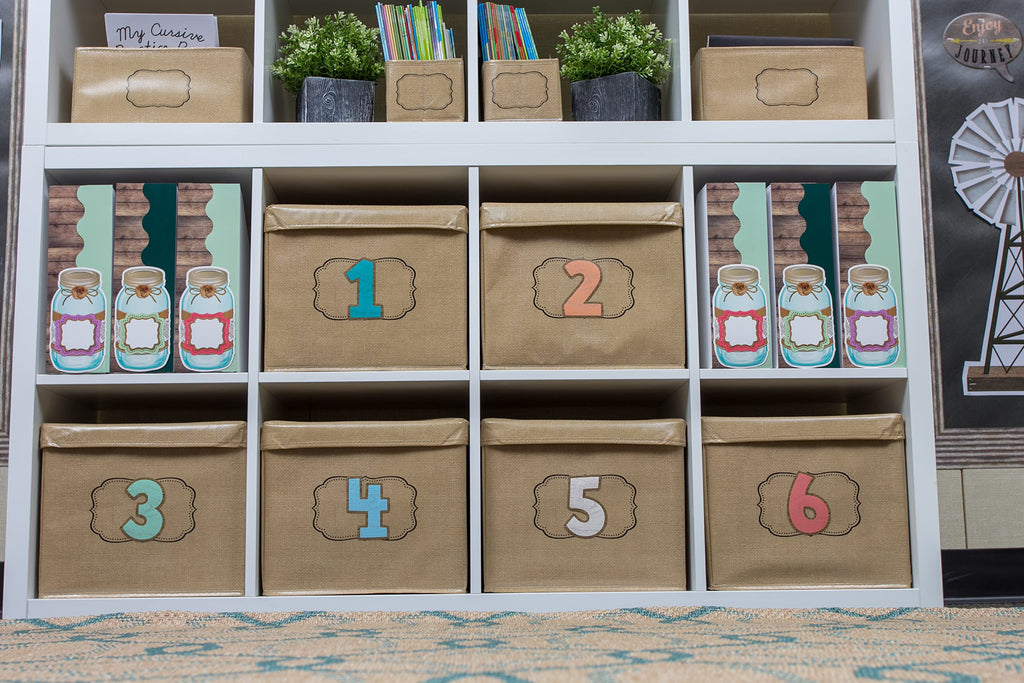 Burlap Storage Bin Box W/Lid