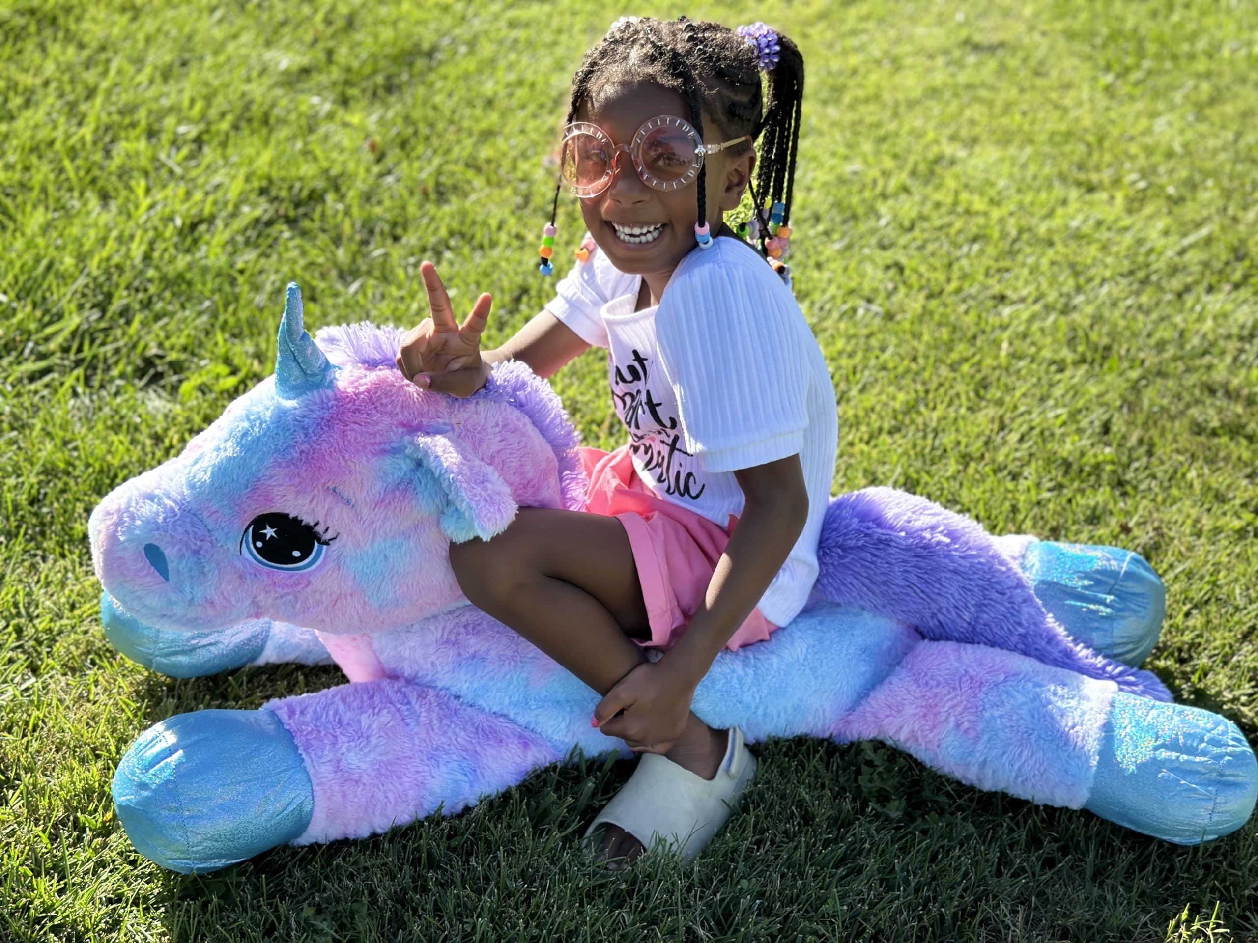 Muiteiur Giant Unicorn Stuffed Animal Xl 43.4 Inch Unicorn Stuffed Plush Pillow Blue Stuffed Unicorn Gift For Girl Boy Kid
