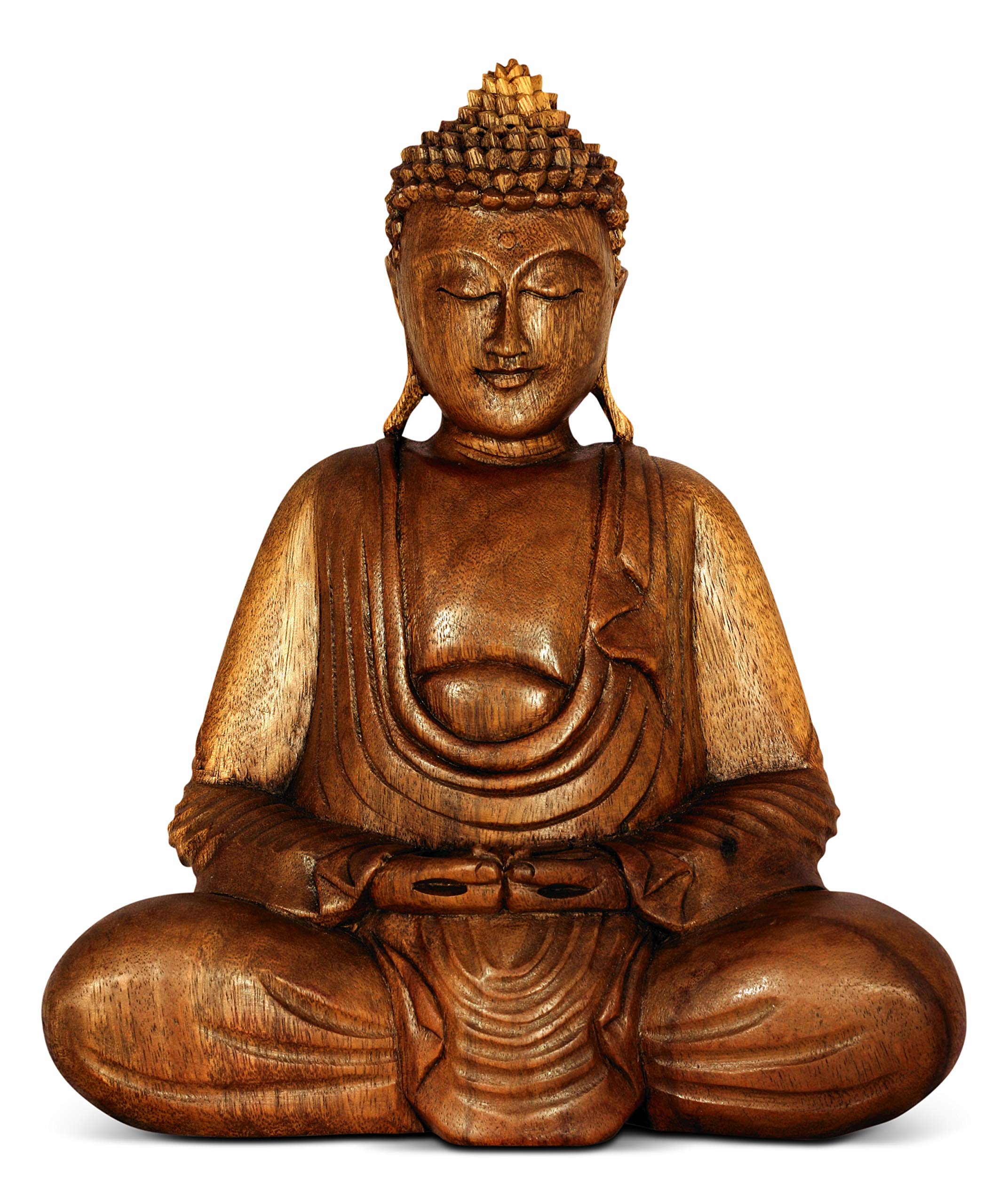 G6 Collection Extra Large Huge 20 Solid Heavy Wooden Serene Sitting Buddha Statue Handmade Meditating Sculpture Wood Figurine De
