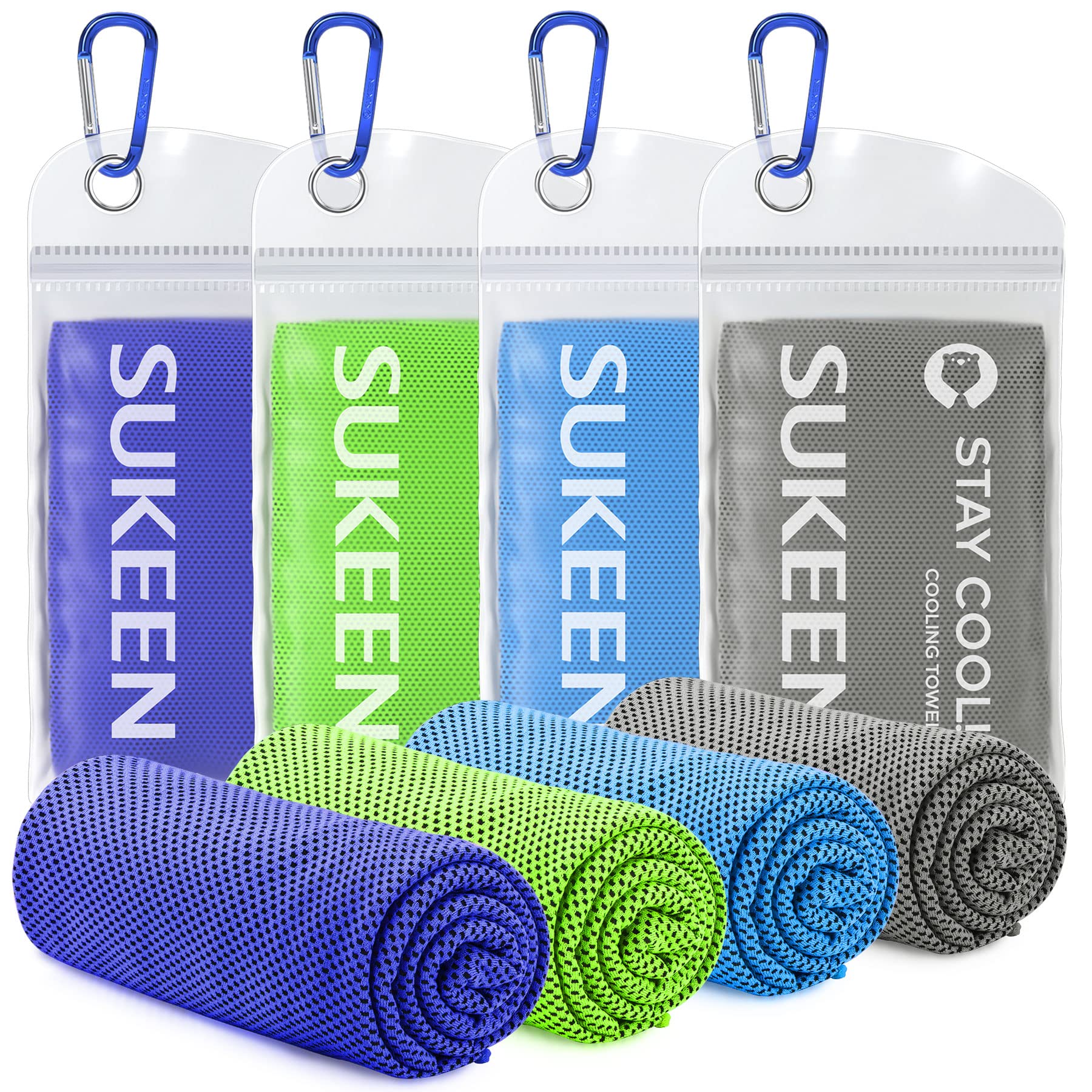 Sukeen [4 Pack Cooling Towel (40 x12 ),Ice Towel,Soft Breathable Chilly Towel,Microfiber Towel for Yoga,Sport,Running,Gym,Workou