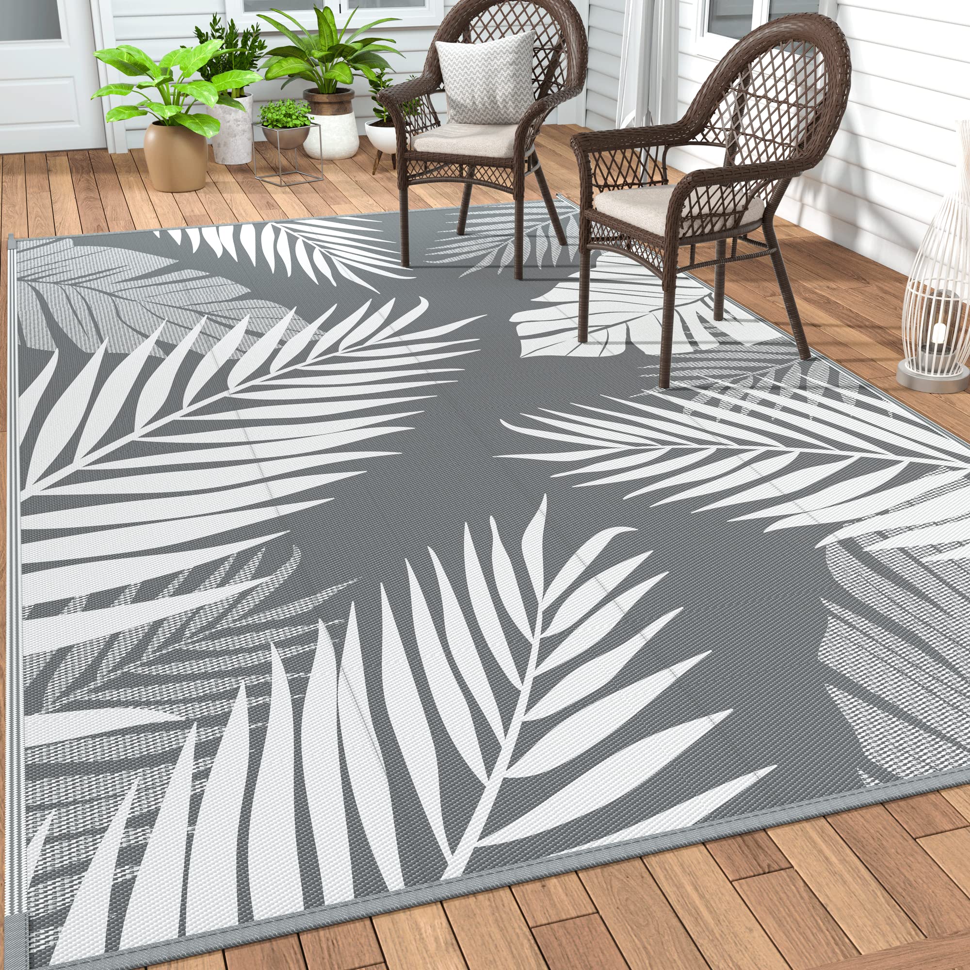 Genimo Outdoor Rug 9' X 18' Waterproof For Patios Clearance, Reversible, Plastic Straw Camping Rug Carpet, Large Area Rugs Mats