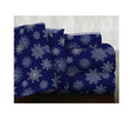 Pointehaven Flannel Deep Pocket Set With Oversized Flat Sheet, King, Snow Flakes Navy