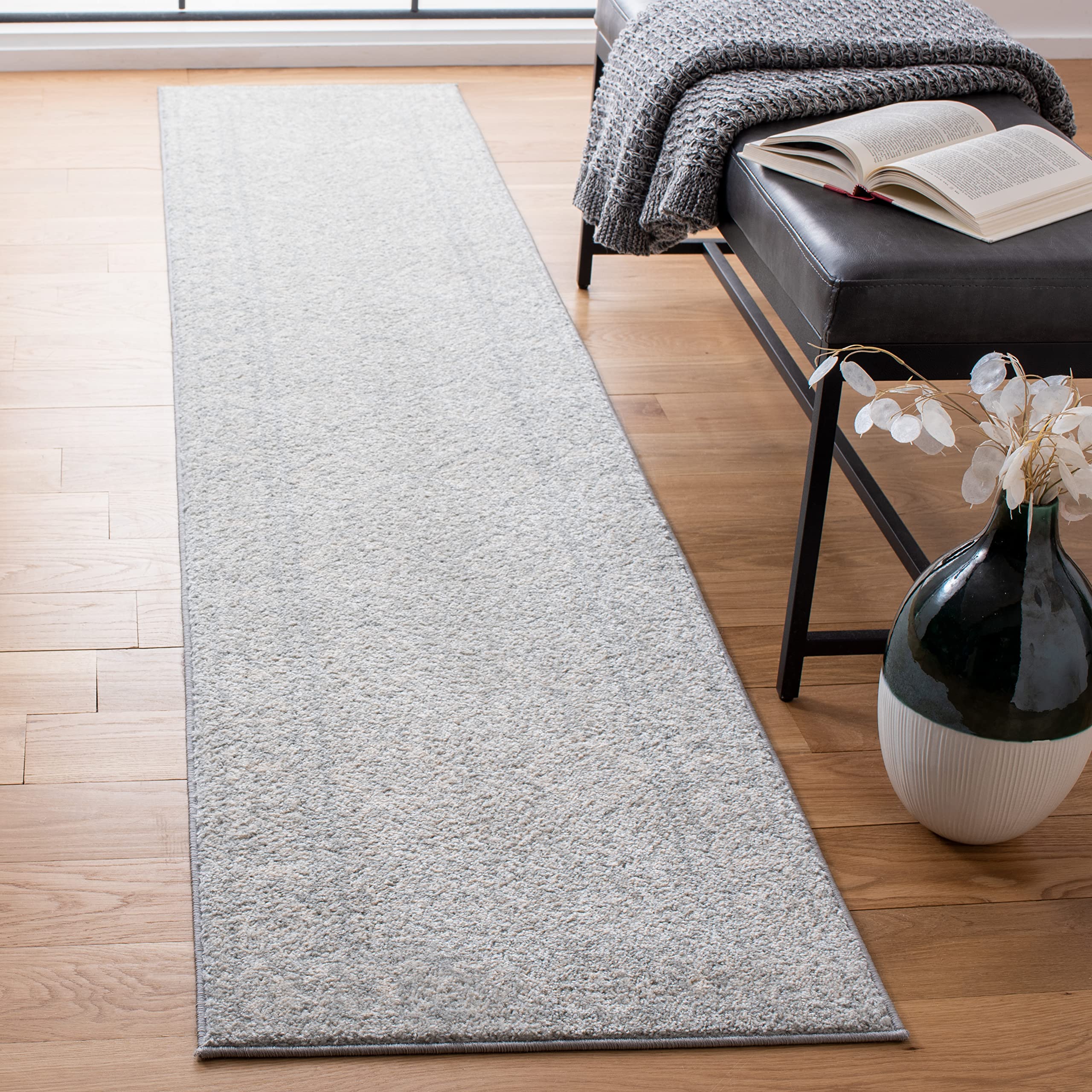 SAFAVIEH Tulum Collection Runner Rug - 2 x 15, Light Grey & Ivory, Moroccan Boho Distressed Design, Non-Shedding & Easy Care, 