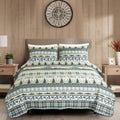 Chezmoi Collection Lake 3-Piece Lodge Quilt Set Queen - Multicolor Pine Tree Fish Deer Explorer Mountain Printed Microfiber Ligh