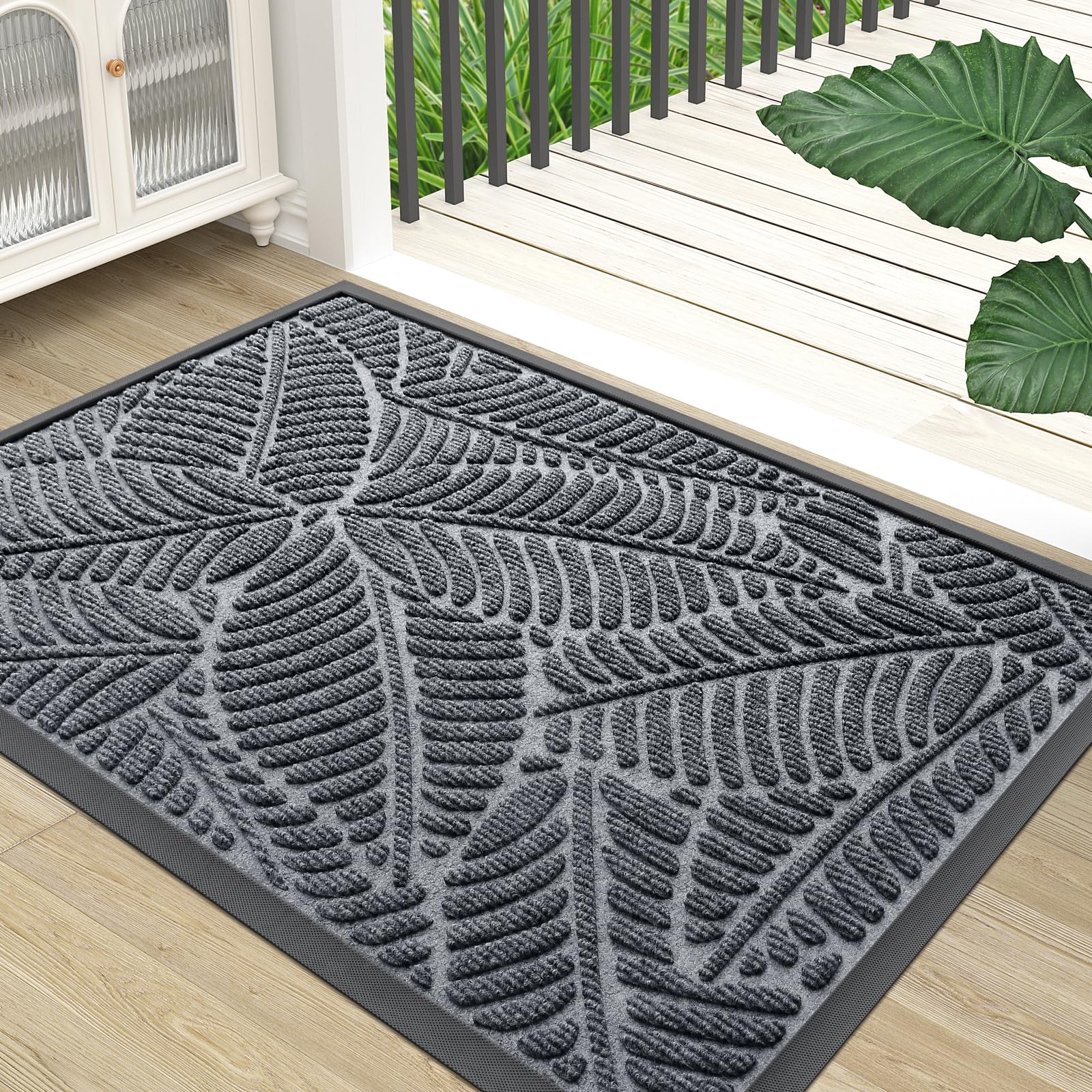 Colorxy Waterproof Doormat, Sturdy Natural Rubber Front Indoor Mat, Non Slip Low Profile Indoor Outdoor Door Mat, Stain And Fade Resistant Floor Mat, Easy Clean Patio Entrance Mat, 30''X17'', Grey