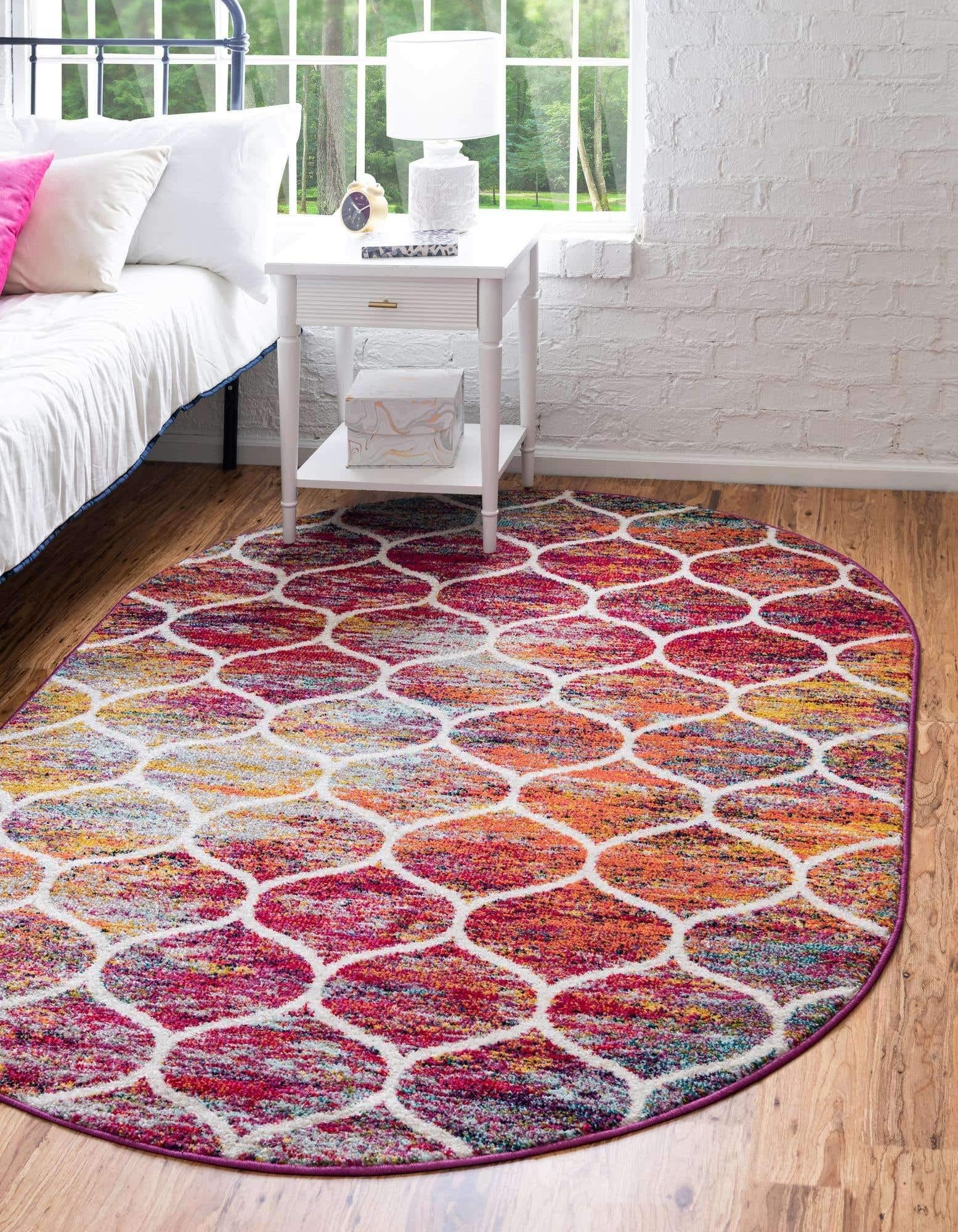 Unique Loom Trellis Frieze Collection Area Rug - Rounded (4 x 6 Oval, Multi/ Black)
