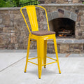 Flash Furniture Lily 24 High Yellow Metal Counter Height Stool with Back and Wood Seat (Pack of 1)