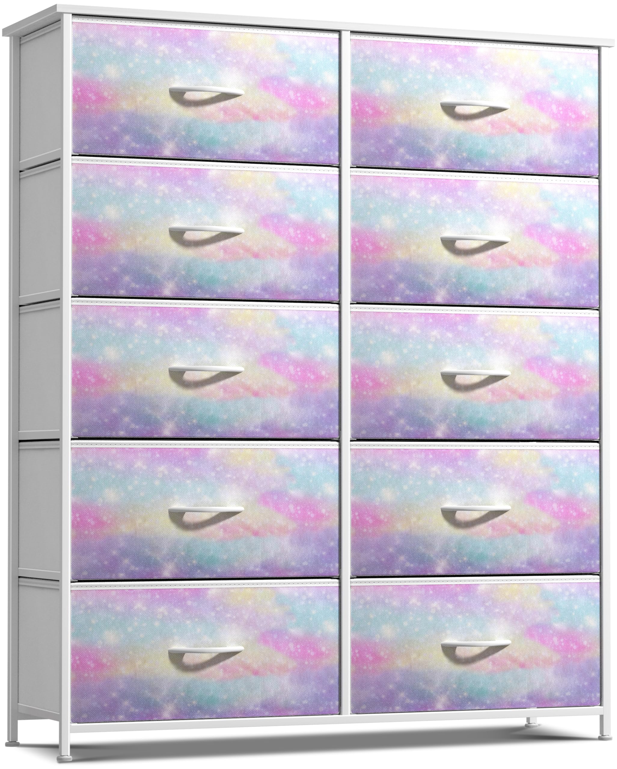Sorbus Kids Dresser With 10 Drawers - Storage Chest Organizer Unit Nightstand - Steel Frame, Wood Top, Tie-Dye Fabric Bins For Clothes - Wide Furniture For Bedroom, Hallway, Nursery, Closet, Apartment