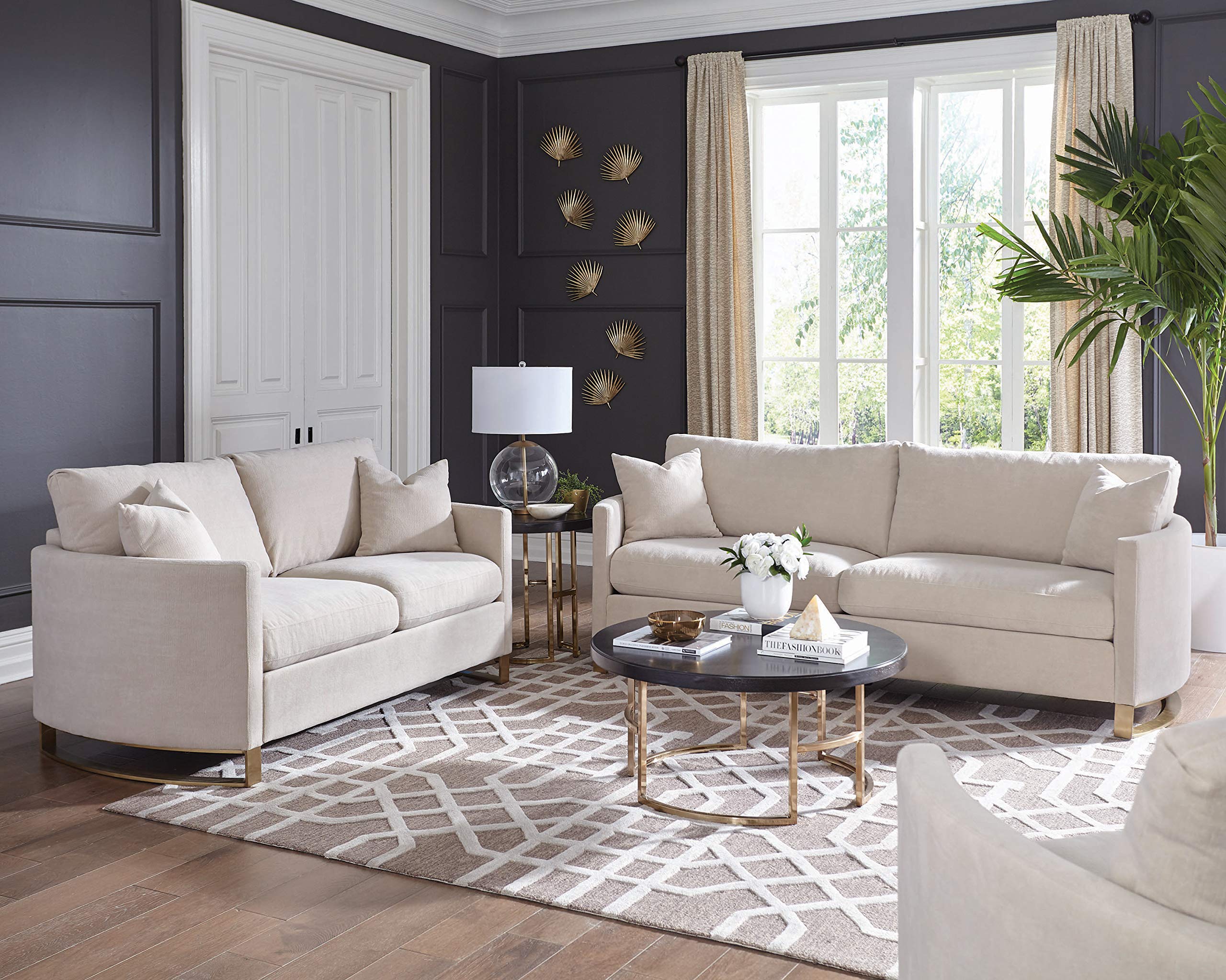 Coaster Home Furnishings Corliss 3-Piece Arched Arms Living Room Set Beige and Rose Brass