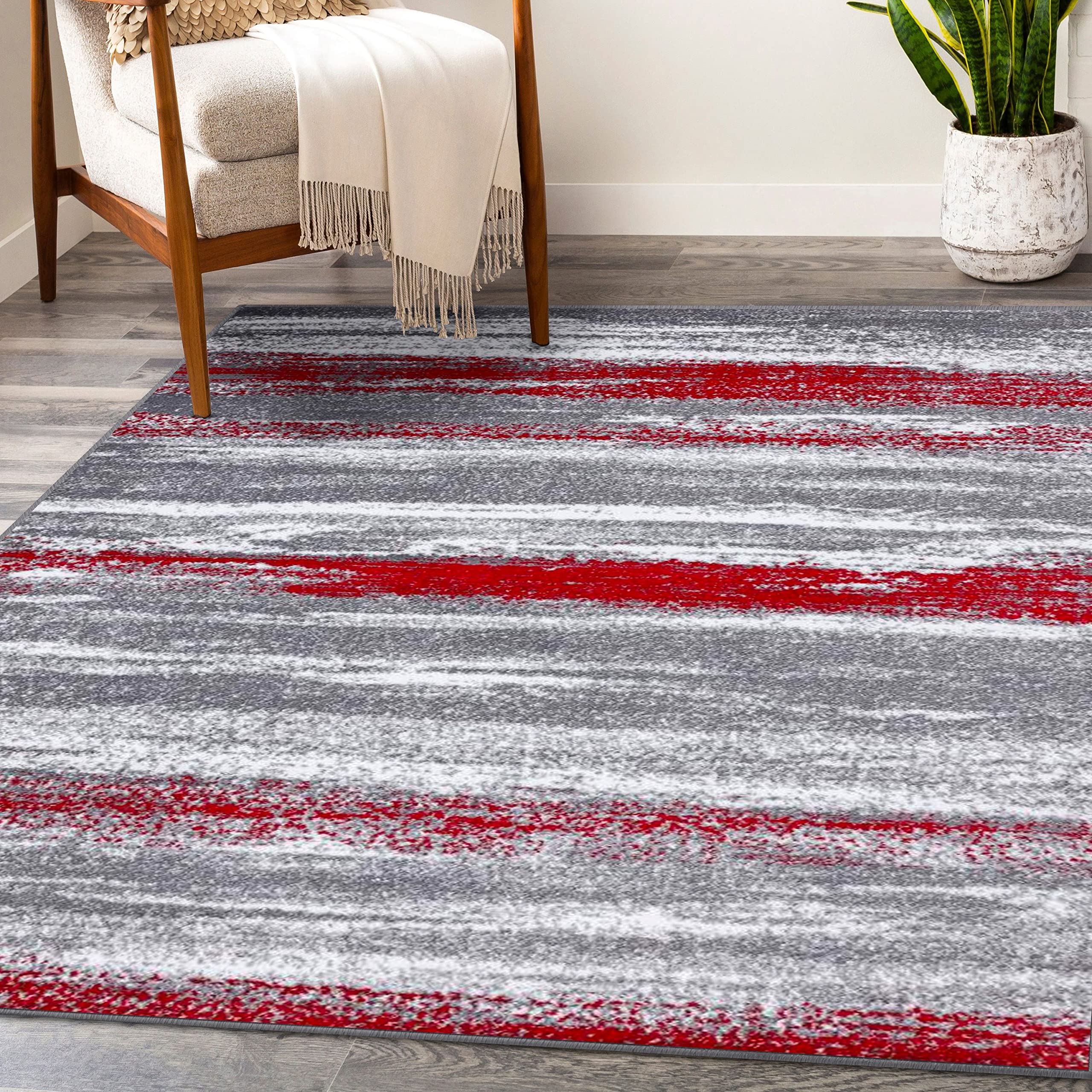 LUXE WEAVERS Modern Abstract Red 4x5 Area Rug