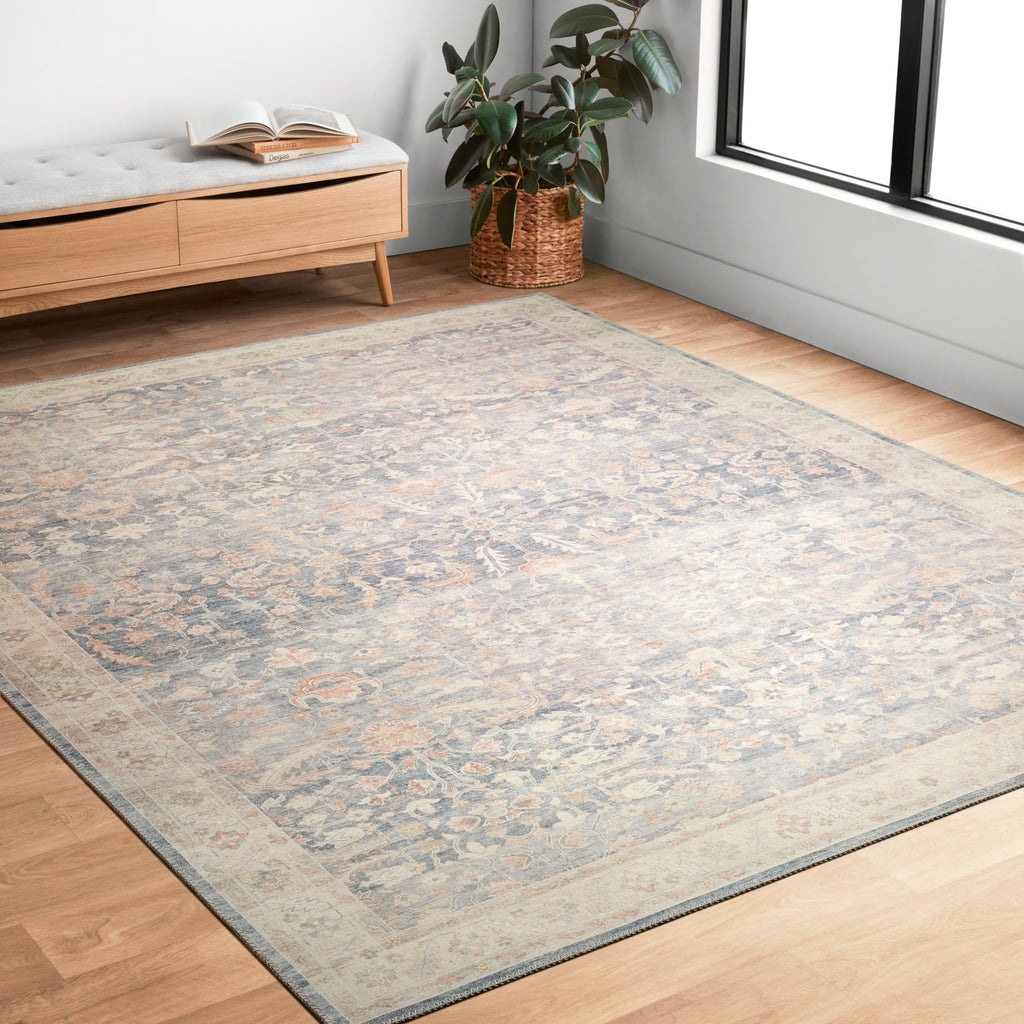 Loloi II Hathaway Collection HTH-02 Denim / Multi 2'-3'' x 3'-9'', .25'' Thick, Accent Rug, Soft, Durable, Printed, Modern, Low 