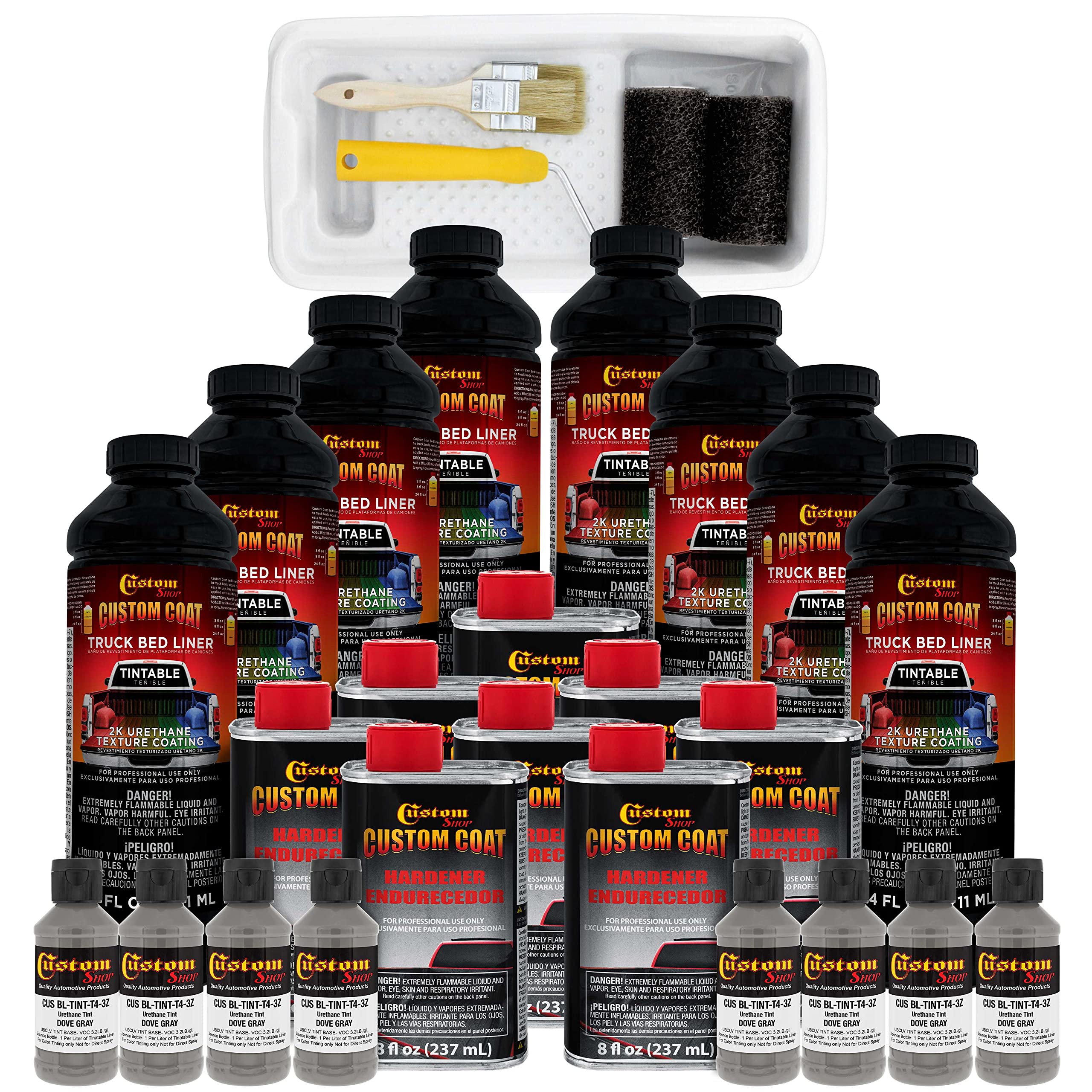 Custom Coat Dove Gray 2 Gallon Urethane Roll-On, Brush-On Or Spray-On Truck Bed Liner Kit With Roller And Brush Applicator Kit -