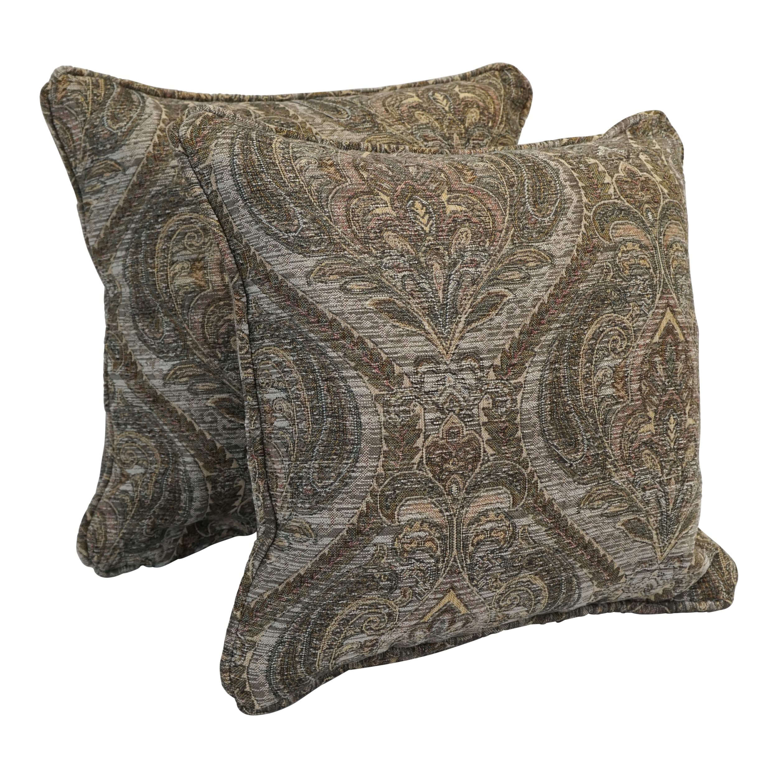 Blazing Needles Corded Square Jacquard Chenille Throw Pillow, 18", Grey Damask 2 Count