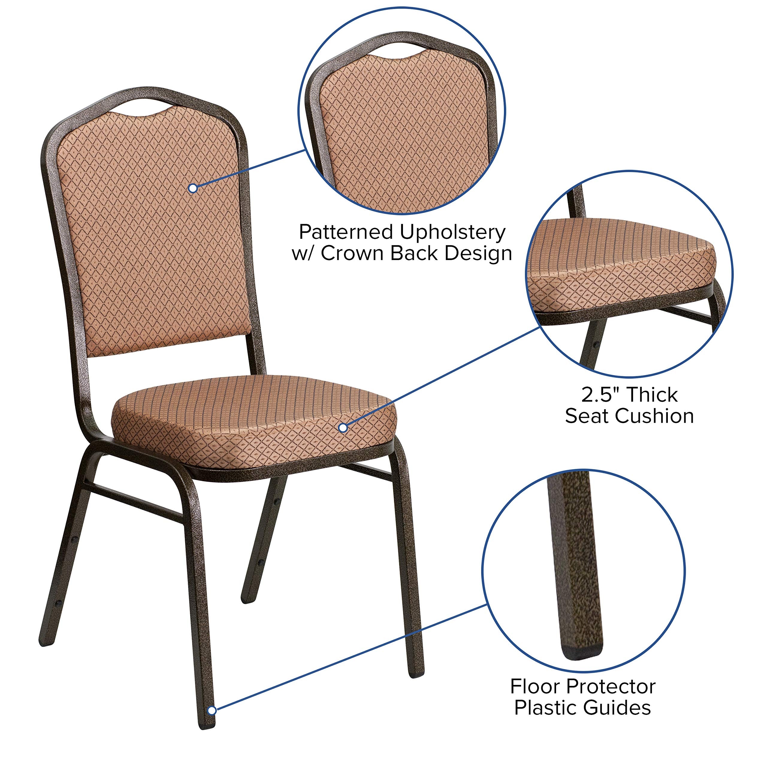 Flash Furniture HERCULES Series Crown Back Stacking Banquet Chair in Gold Diamond Patterned Fabric - Gold Vein Frame