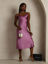 [Deep Purple] SilkSilky  Spaghetti Strap V Neck Dress 008