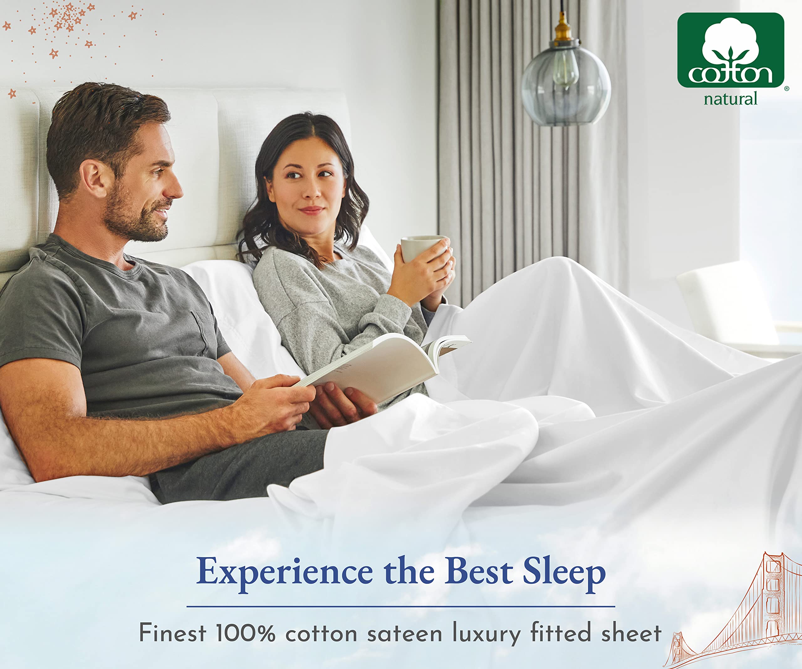 California Design Den Queen Fitted Sheet Only Cotton, Deep Pocket Soft 400 Thread Count 100% Cotton Sateen, No Pop-Off Elastic,
