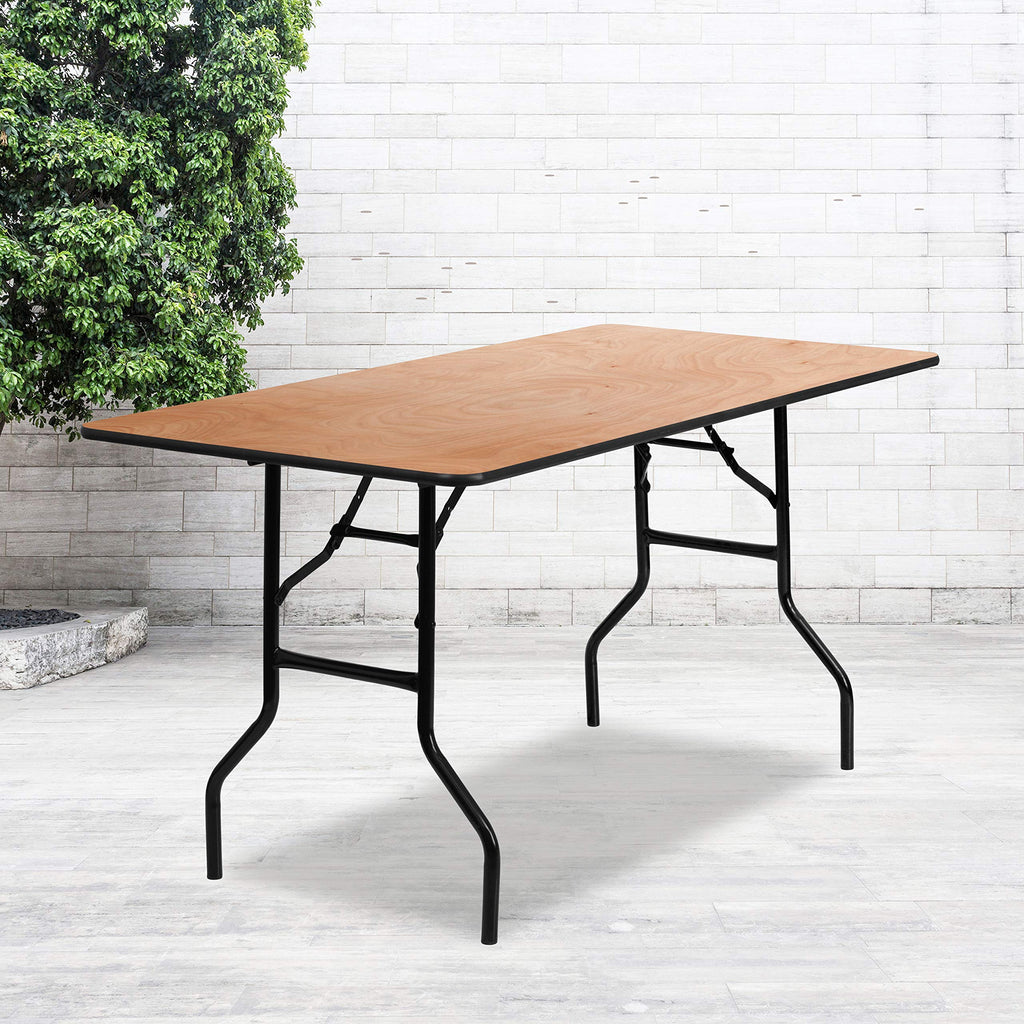 Flash Furniture Gael 5-Foot Rectangular Wood Folding Banquet Table With Clear Coated Finished Top
