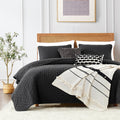 Roaringwild Black Queen Size Quilt Bedding Sets With Pillow Shams, Lightweight Soft Bedspread Coverlet, Quilted Blanket Thin Com